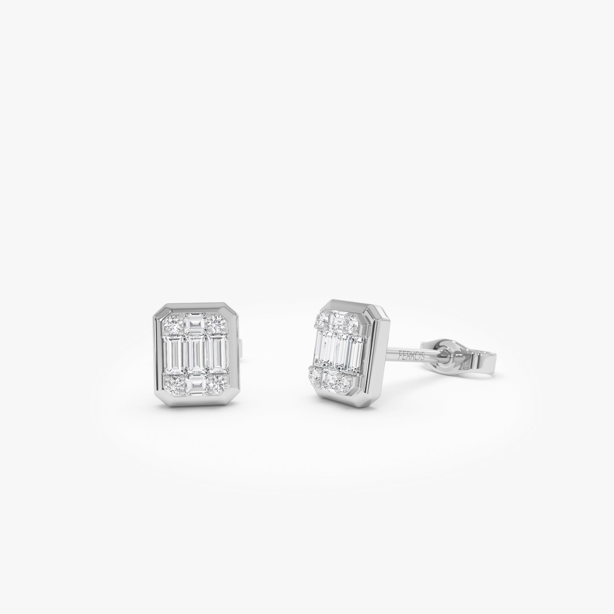 OBFJ0675 - 14k Baguette and Round Illusion Setting Diamond Studs 6
