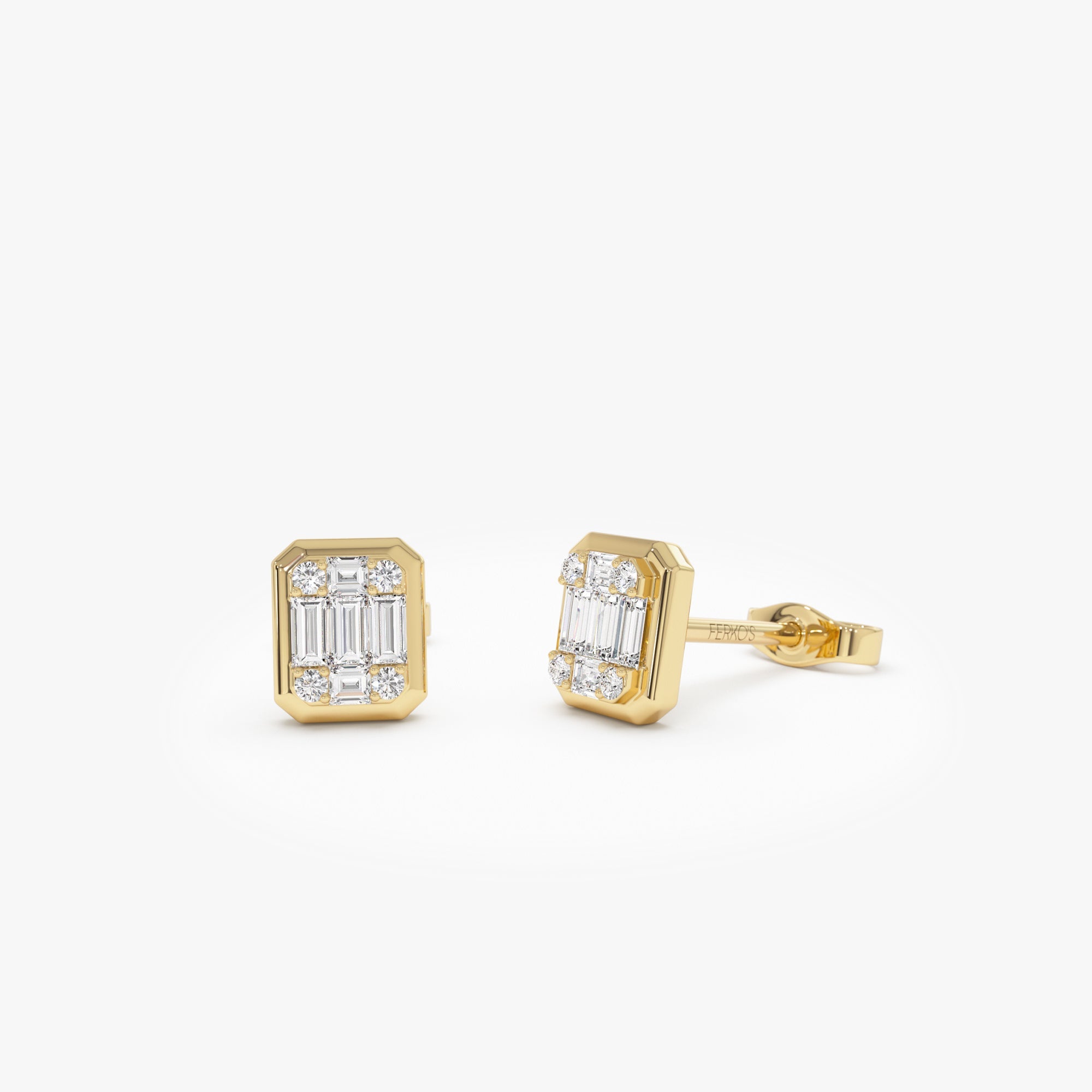 OBFJ0675 - 14k Baguette and Round Illusion Setting Diamond Studs 1