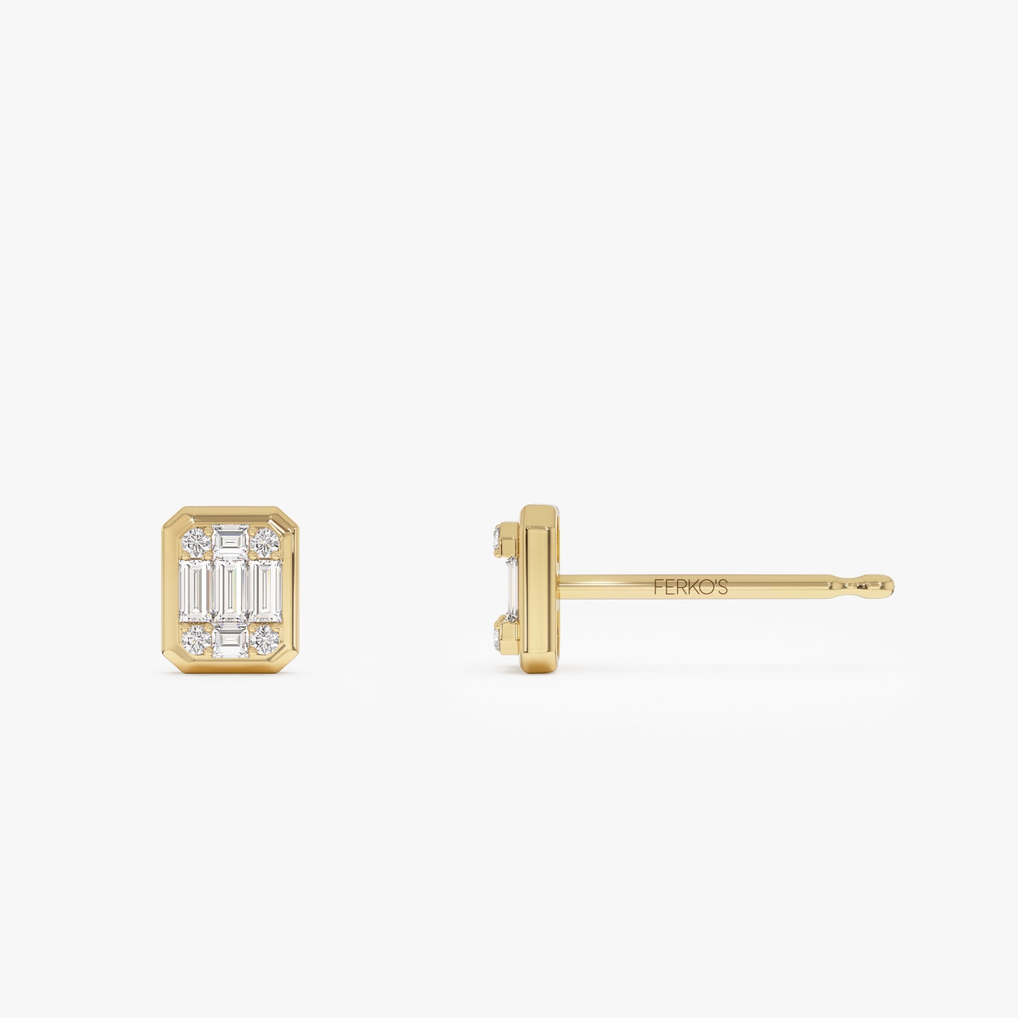 OBFJ0675 - 14k Baguette and Round Illusion Setting Diamond Studs 7
