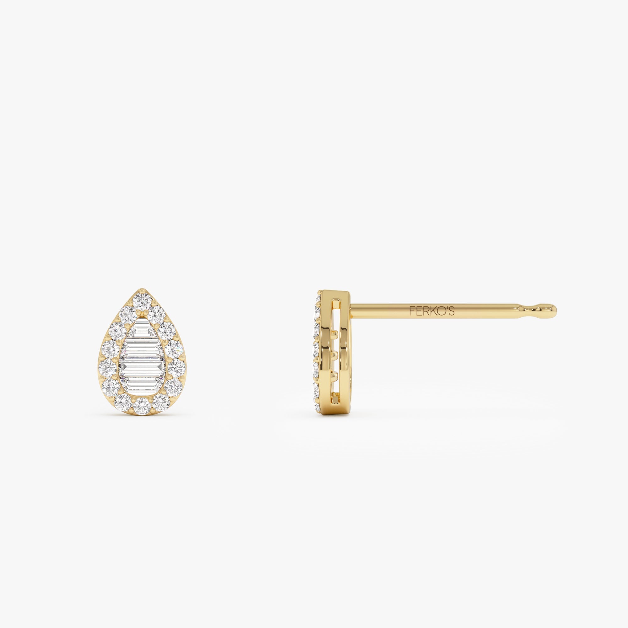 OBFJ0671 - 14k Baguette and Round Diamond Pear Studs 7