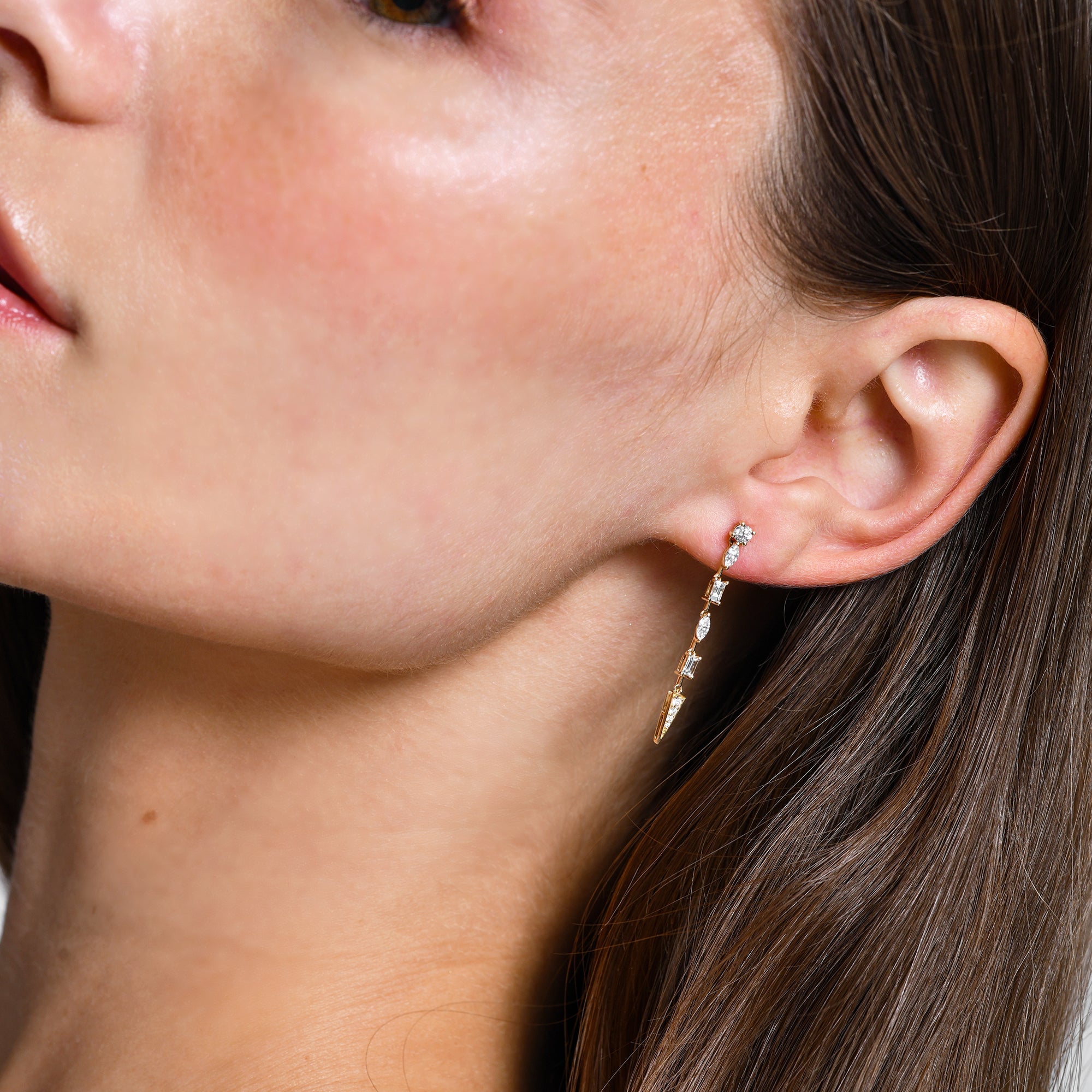 OBFJ0670 - 14k Diamond Linear Drop Earrings 2