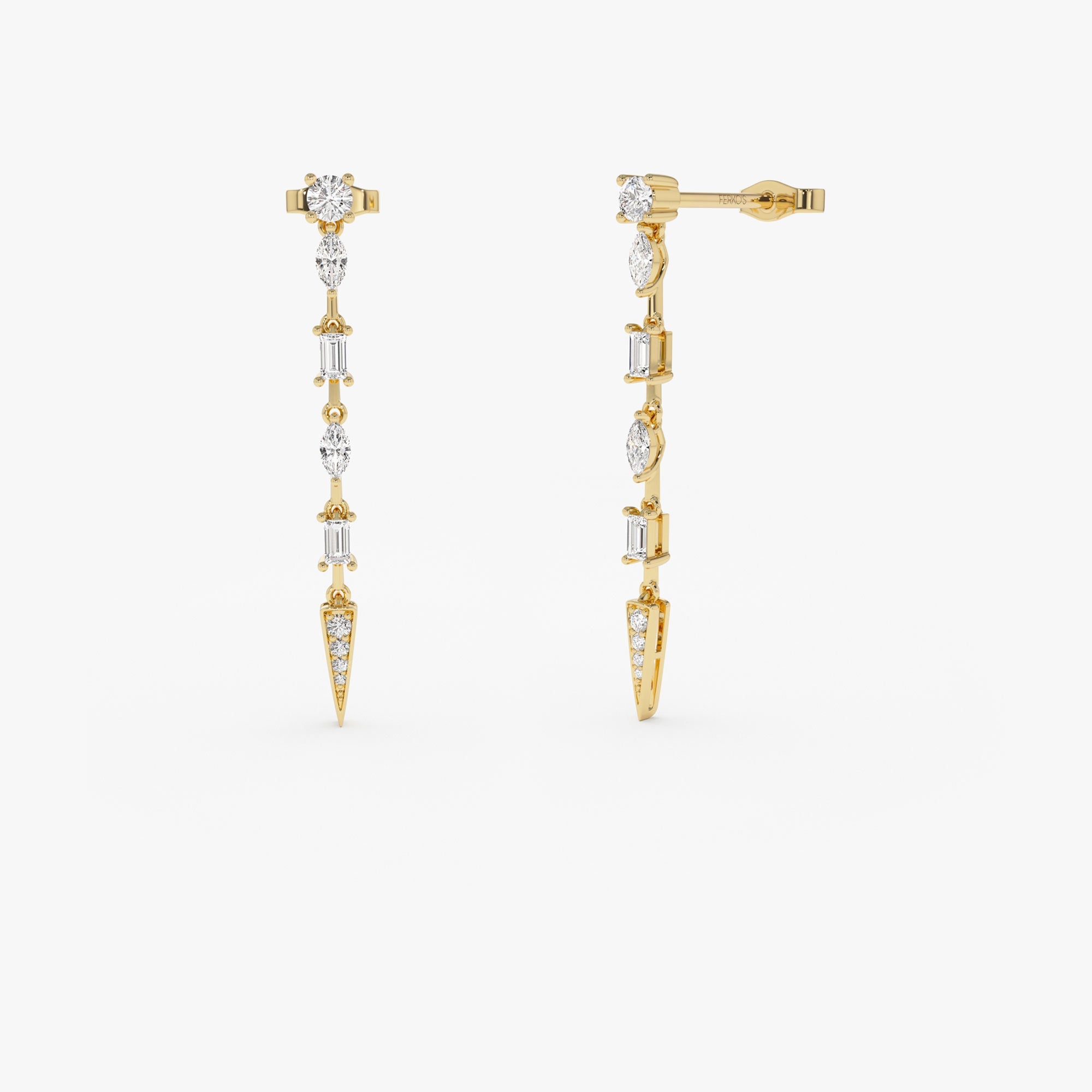 OBFJ0670 - 14k Diamond Linear Drop Earrings 1