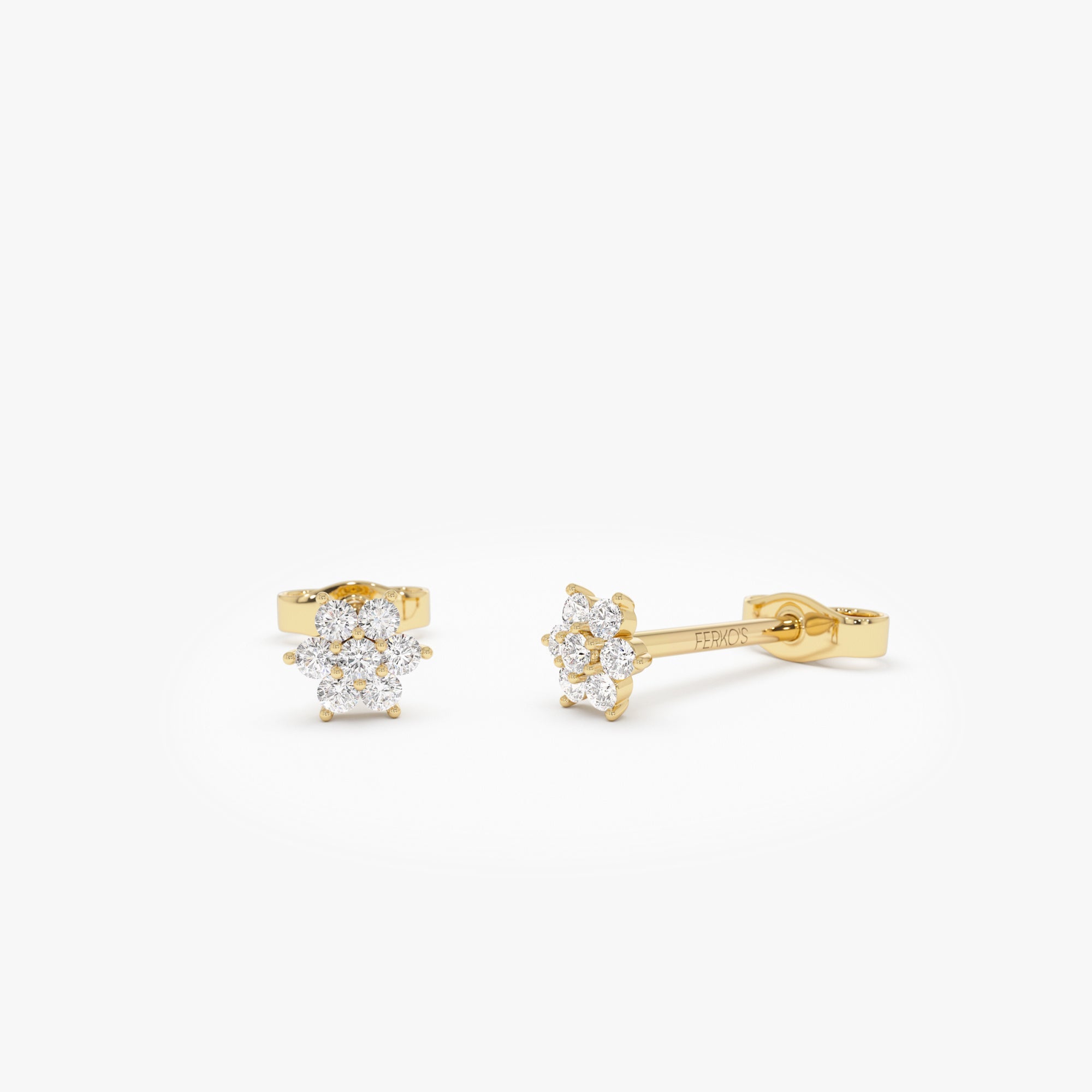 OBFJ0666 - 14k Diamond Floral Cluster Stud Earrings 1