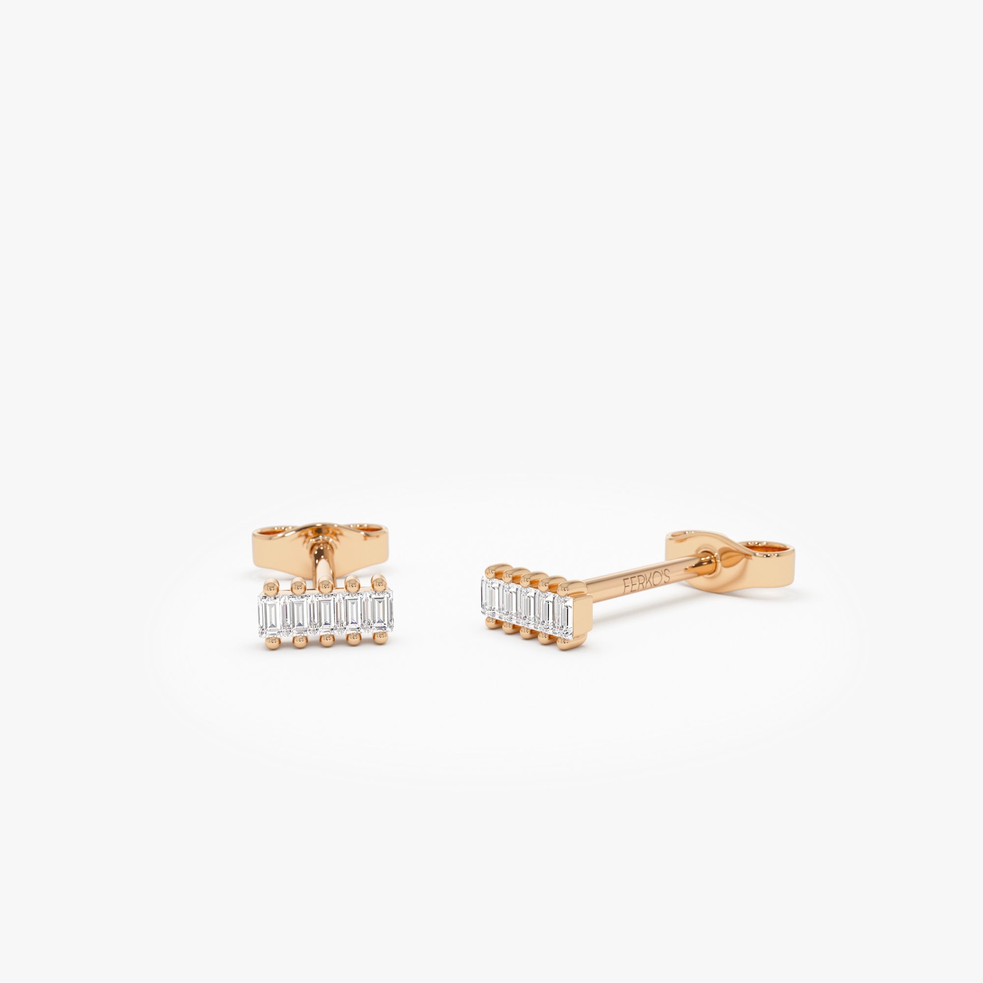 OBFJ0665 - 14k Diamond Baguette Bar Stud Earrings 5