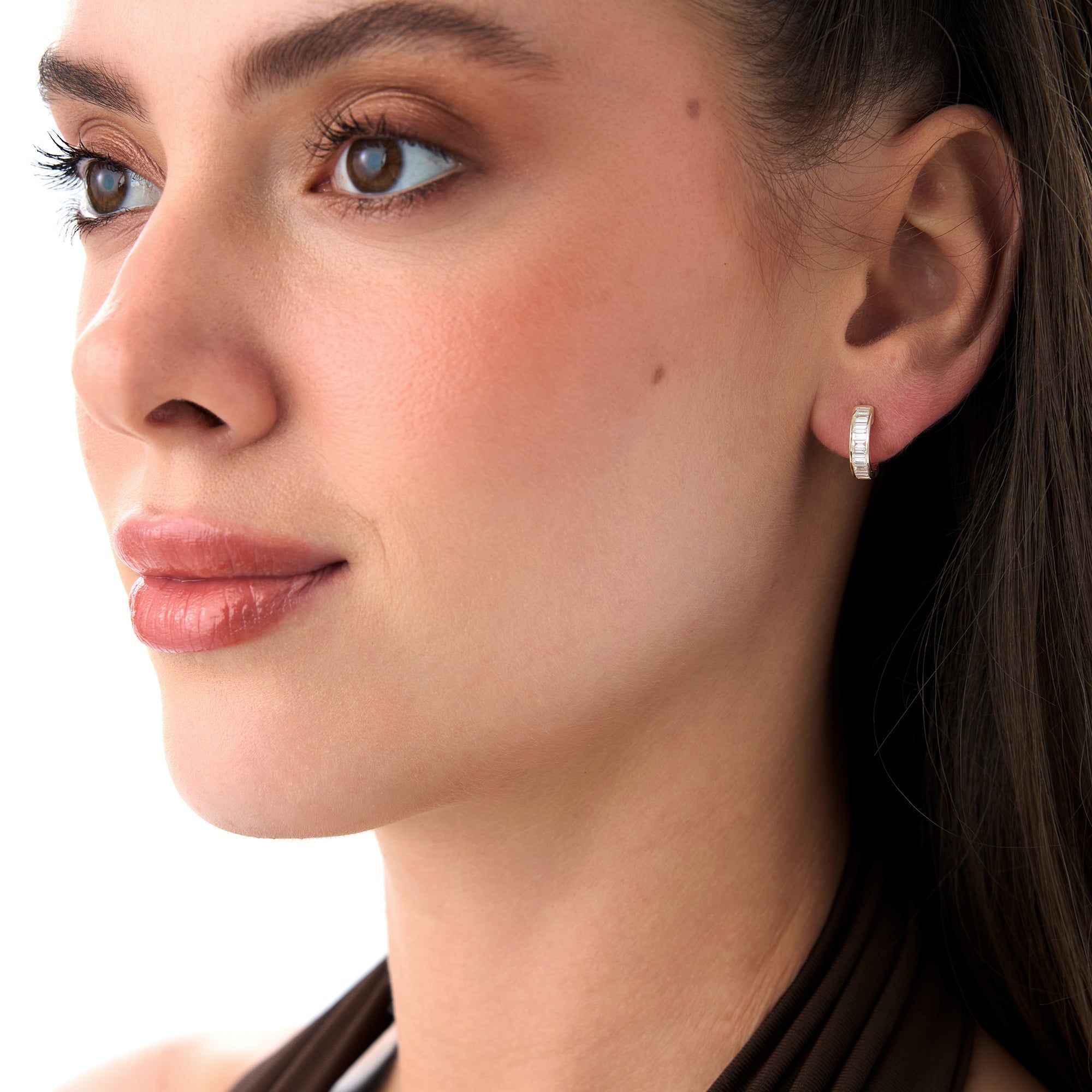 OBFJ0546 - 14k Channel Set Baguette Diamond Hoop Earrings 5