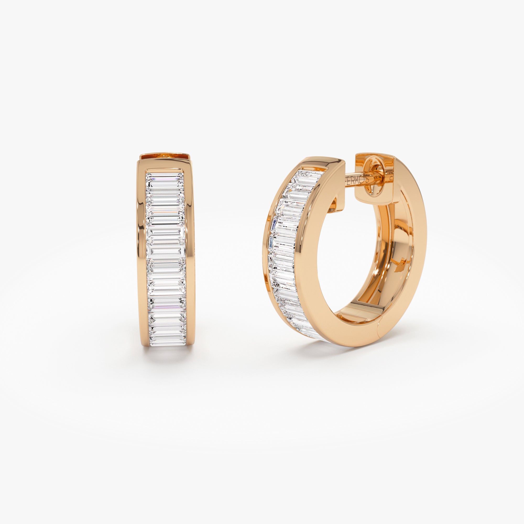 OBFJ0546 - 14k Channel Set Baguette Diamond Hoop Earrings 6