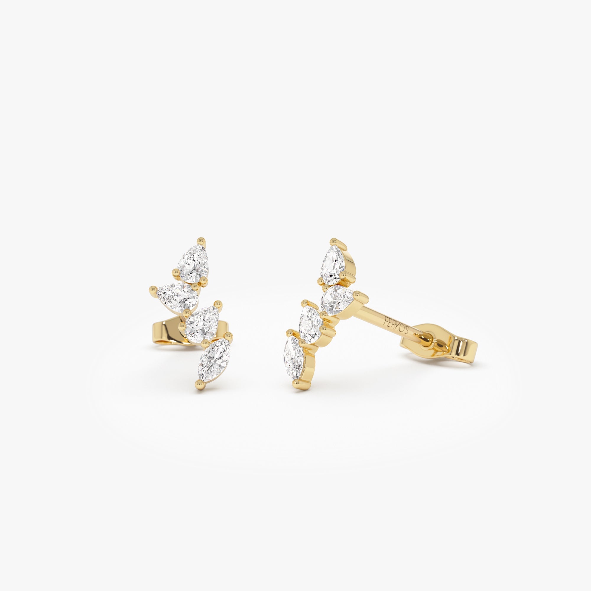 OBFJ0655 - 14k Diamond Vine Stud Earrings 1
