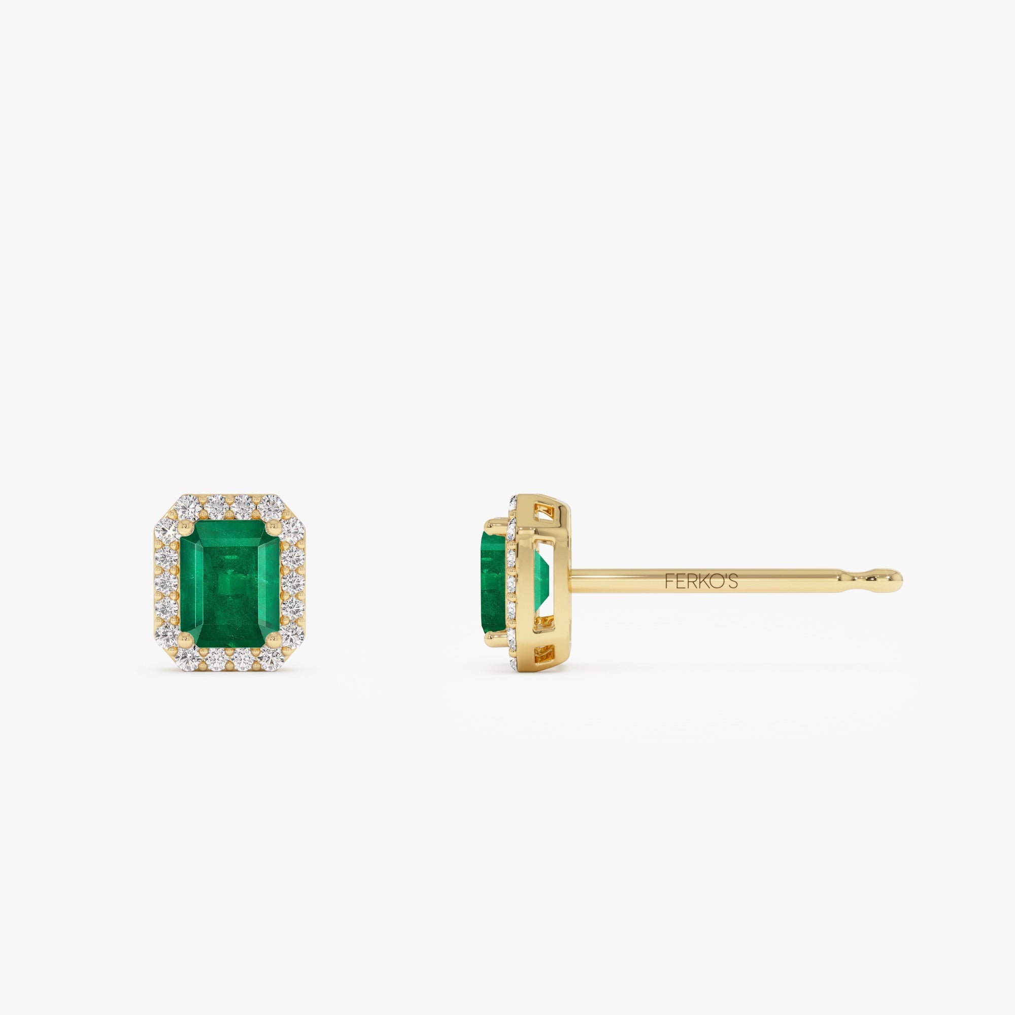 OBFJ0673 - 14k Emerald and Diamond Halo Stud Earrings 6