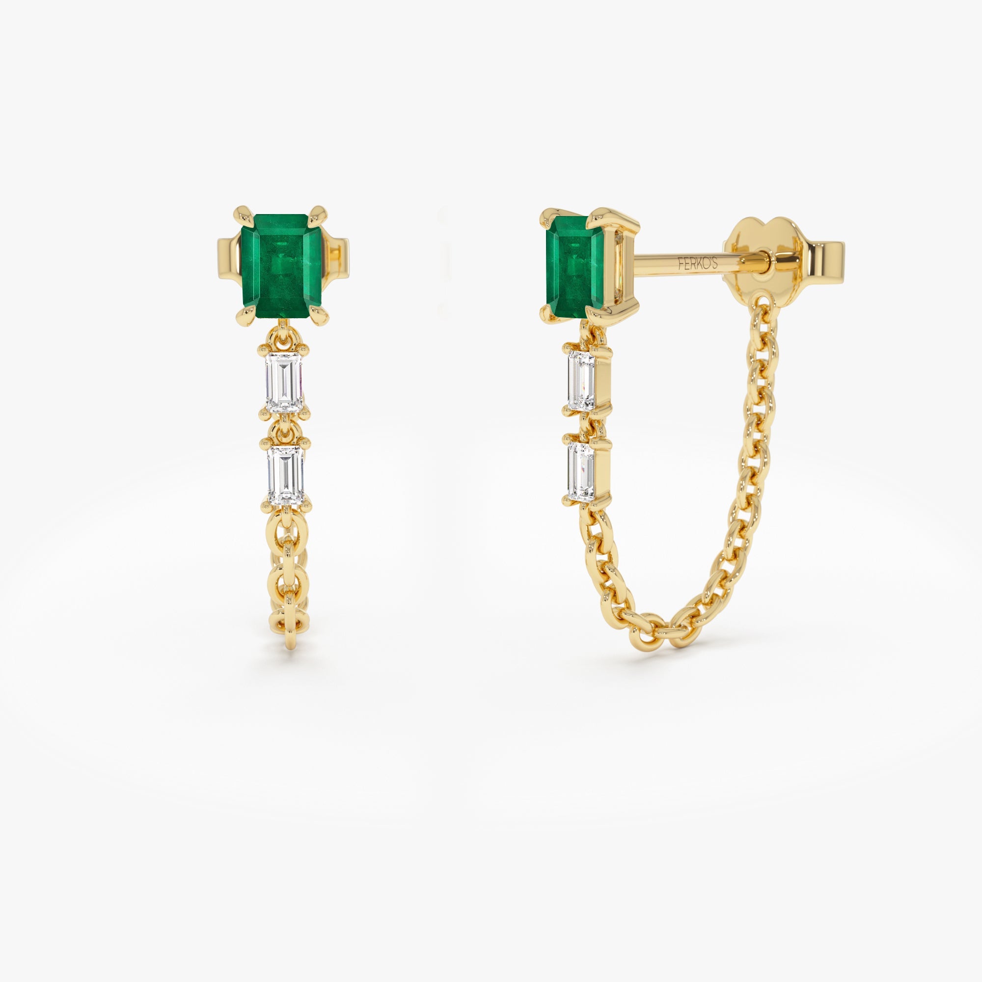 OBFJ0540 - 14k Emerald Cut Drop Linked Earrings 1