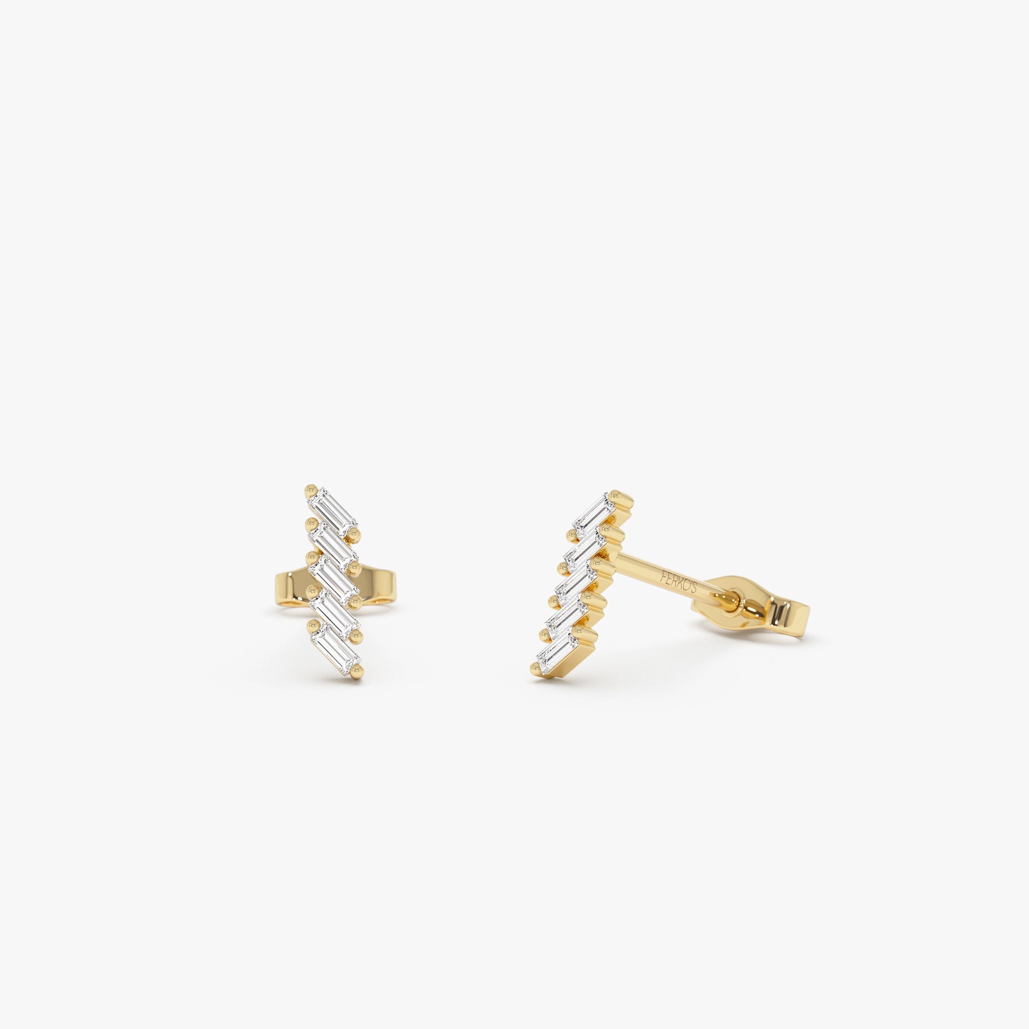 OBFJ0630 - 14k Gold Geometric Baguette Diamond Studs 1