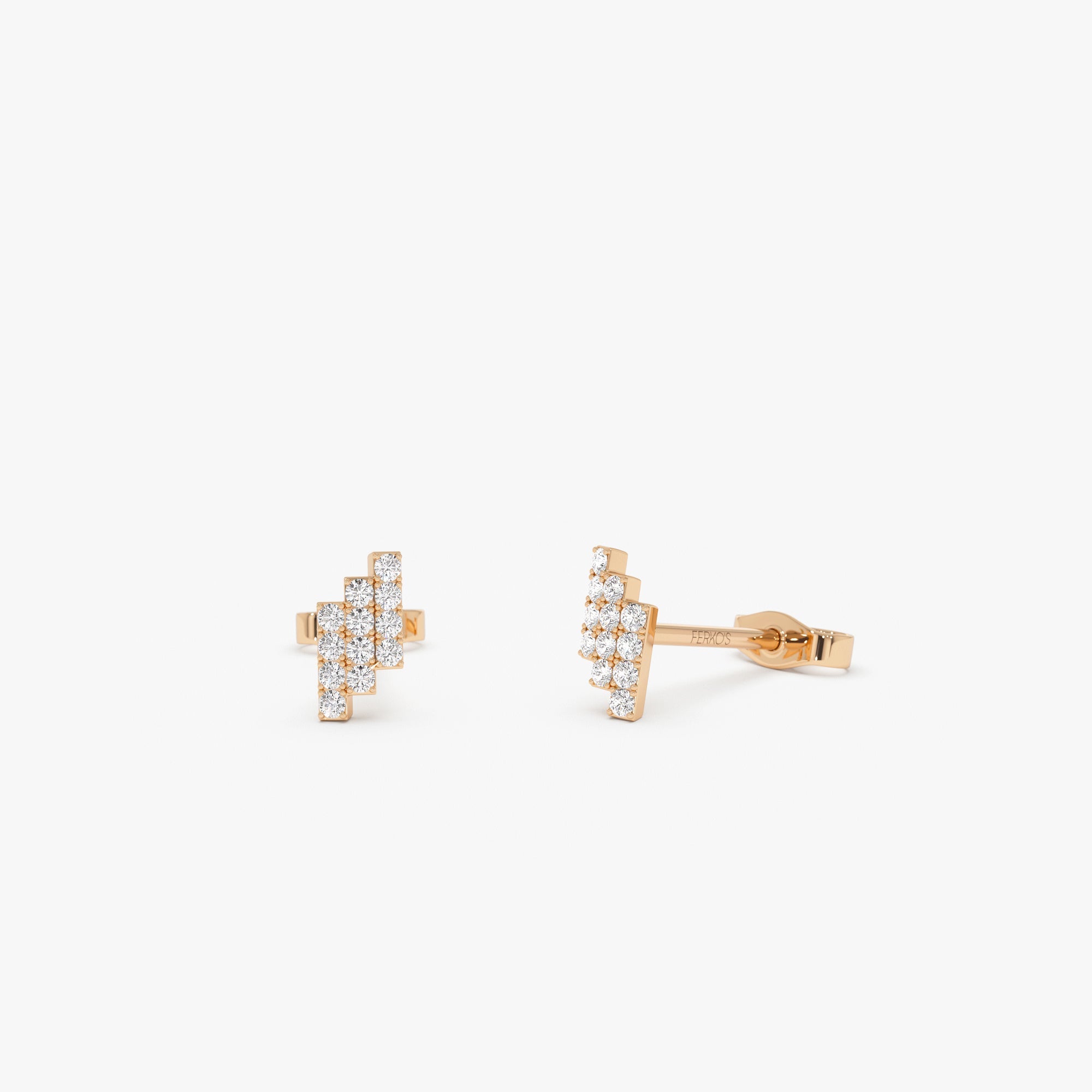 OBFJ0644 - 14k Diamond Step Design Geometric Stud Earrings 7