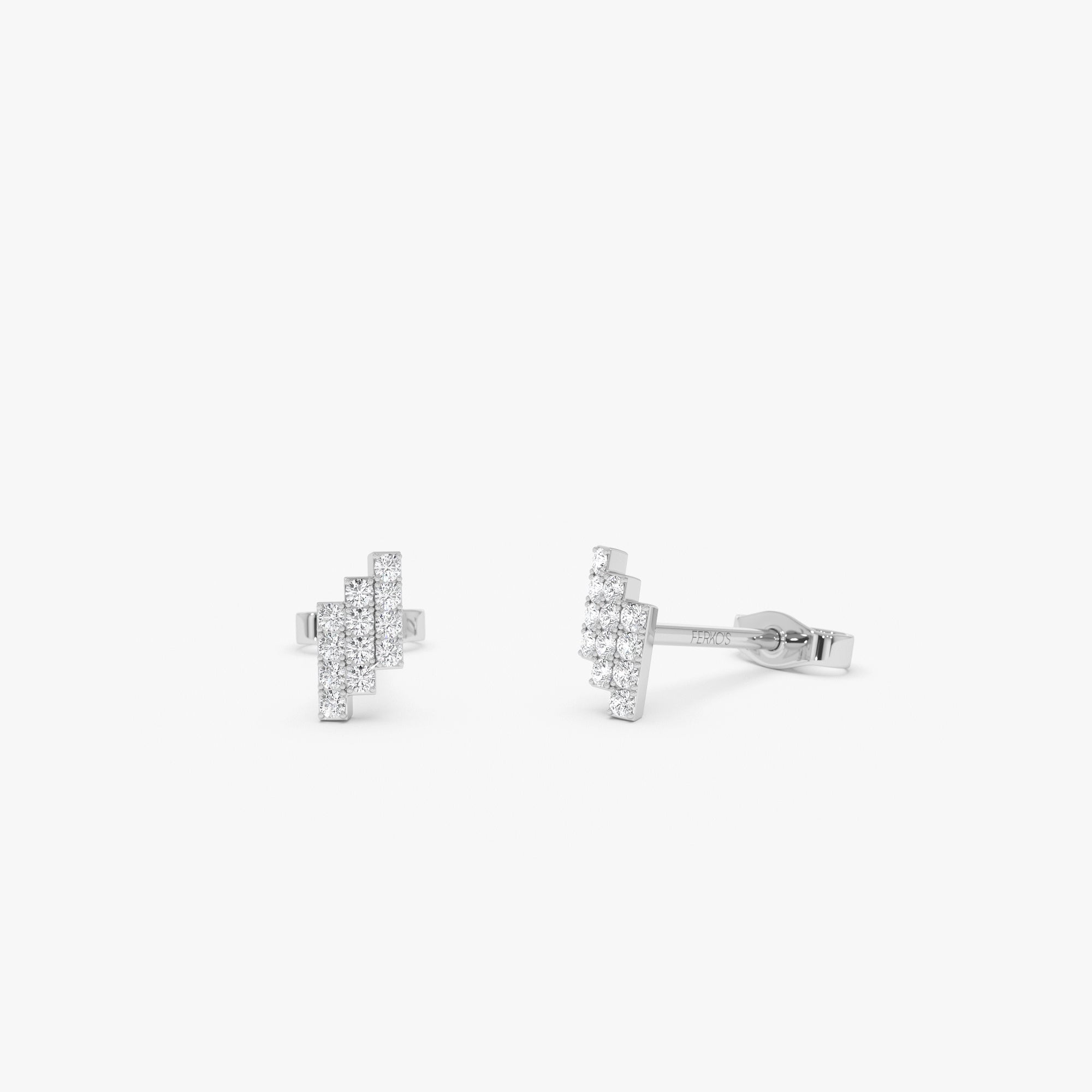 OBFJ0644 - 14k Diamond Step Design Geometric Stud Earrings 5