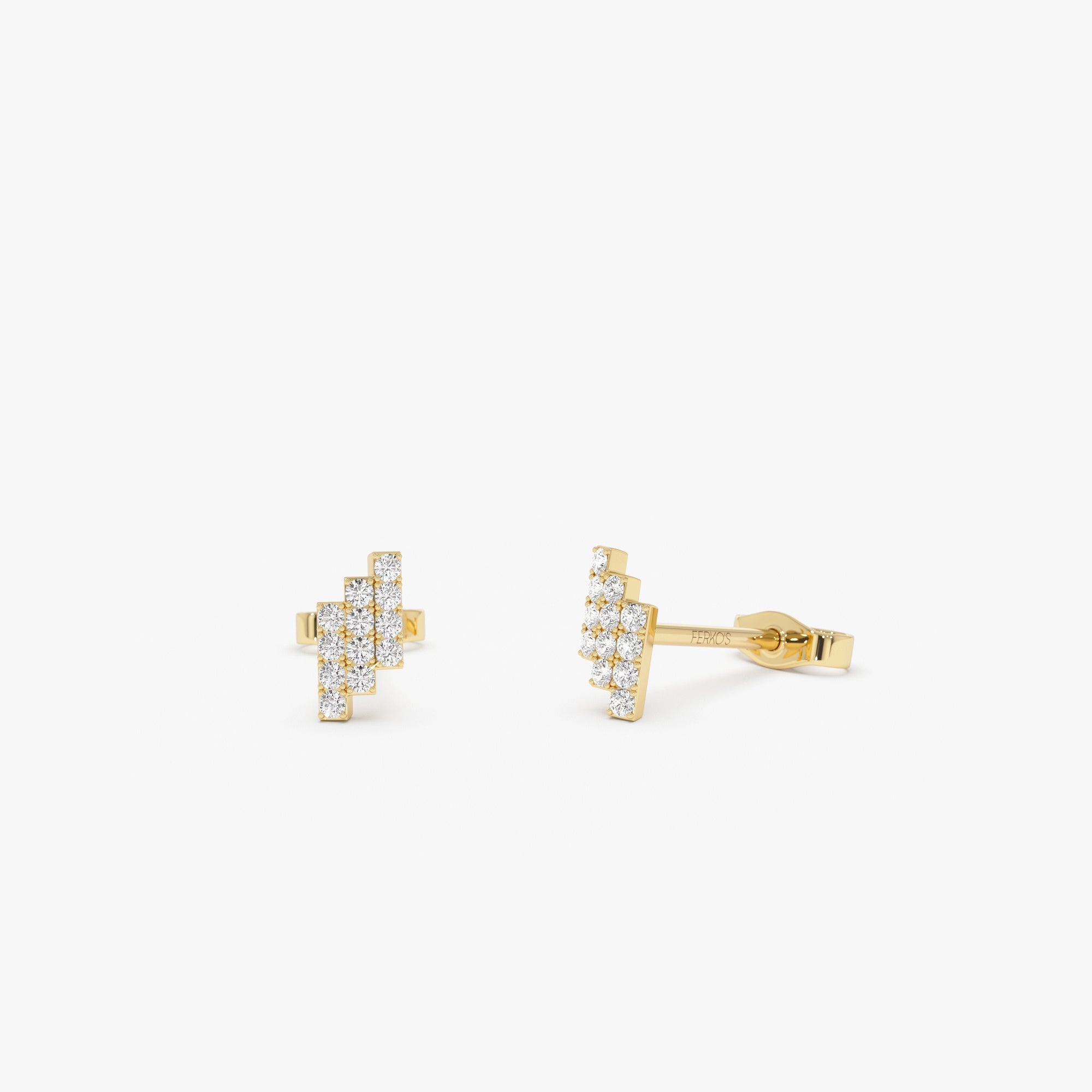 OBFJ0644 - 14k Diamond Step Design Geometric Stud Earrings 1