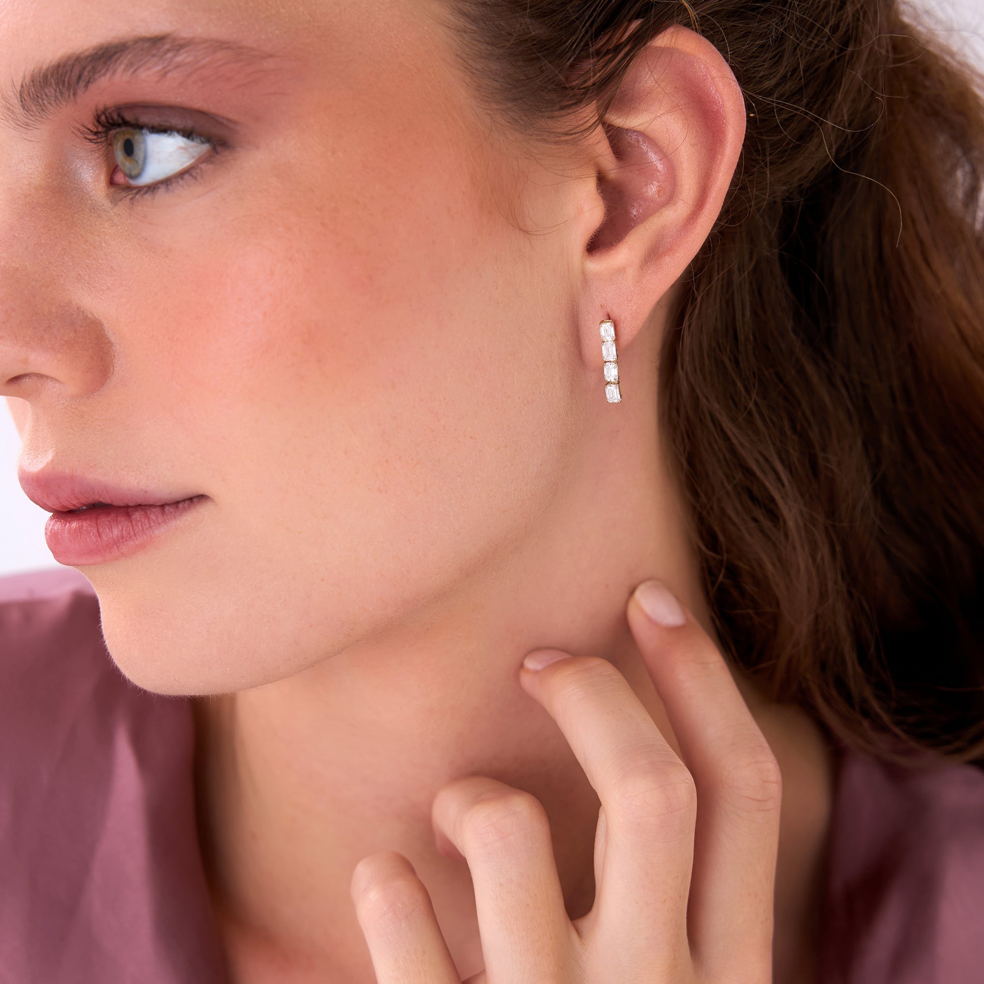 OBFJ0576 - 1.60 Ctw 14k Prong Setting Emerald Cut Lab Grown Diamond Dangling Stud Earrings - Alia 3