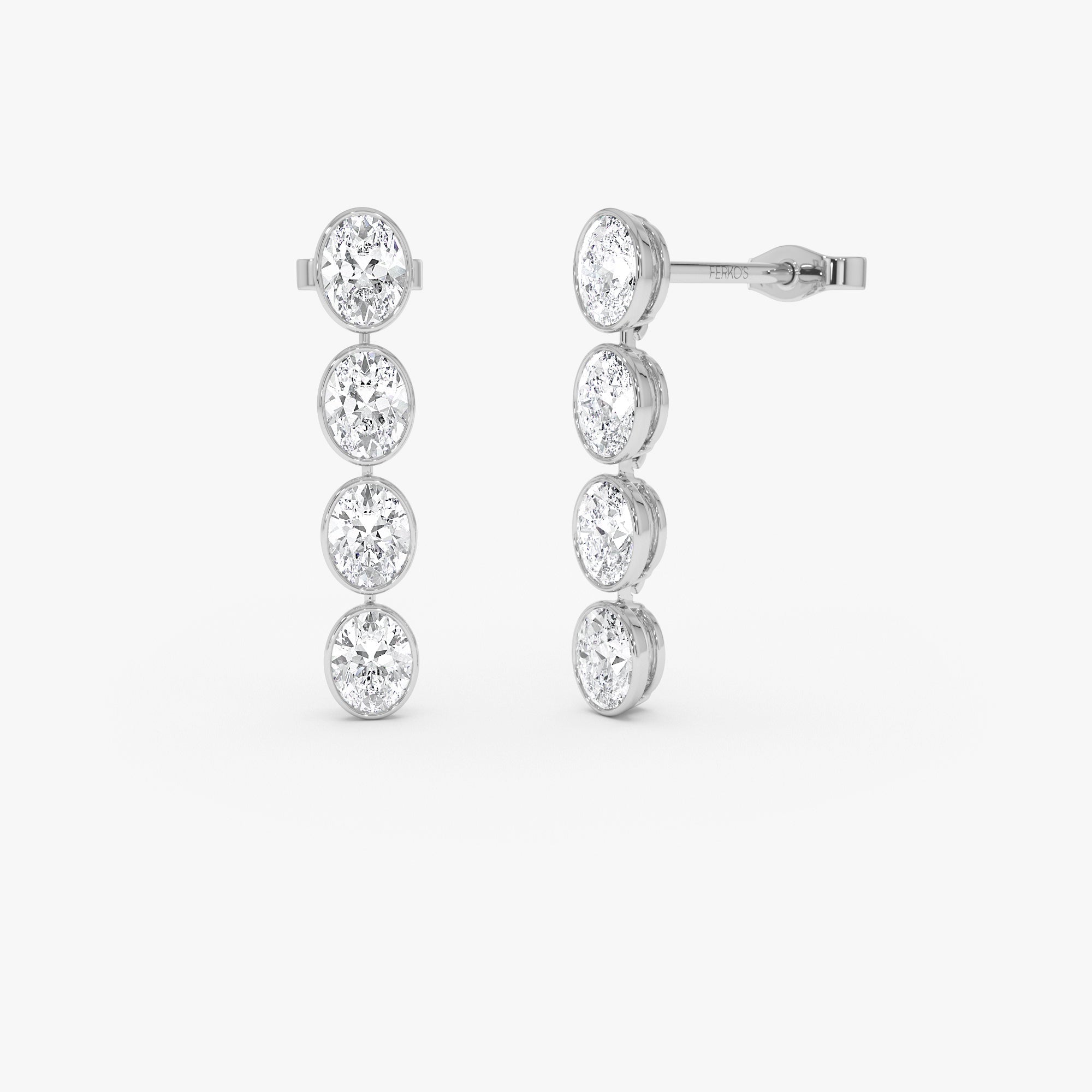 OBFJ0575 - 1.60 Ctw 14k Bezel Setting Oval Shape Lab Grown Diamond Dangling Stud Earrings - Bia 5