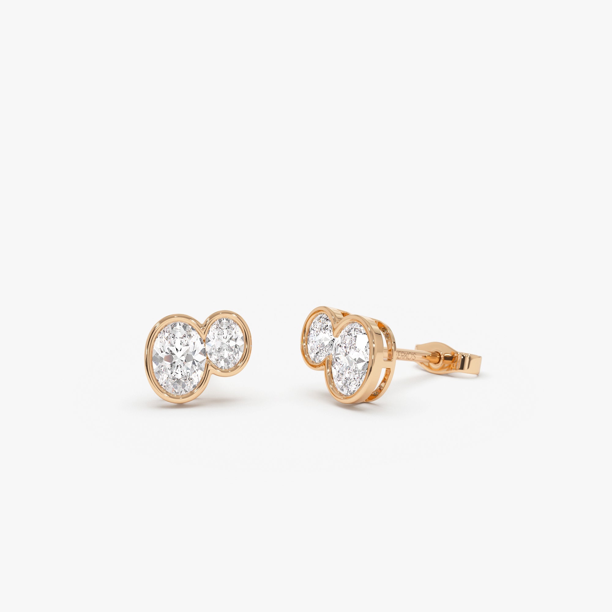 OBFJ0572 - 1.00 ctw 14k Lab Grown Oval Shaped Diamond Double Bezel Stud Earrings - Elia 6