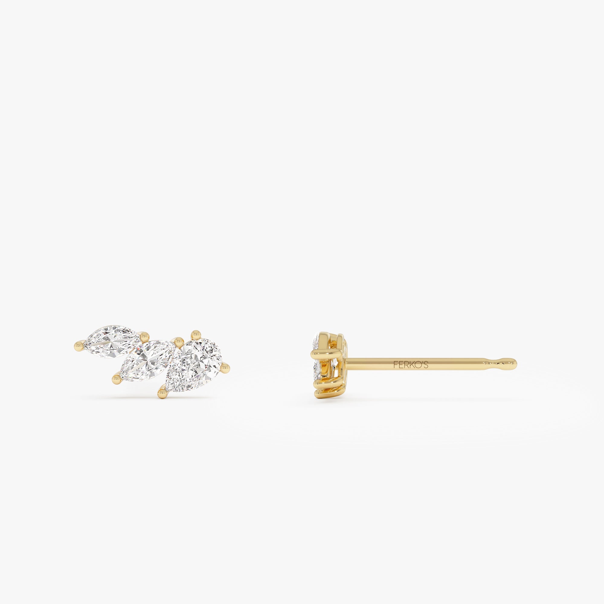 OBFJ0502 - 1.00 Ctw 14k Prong Setting Lab Grown Mixed Shape Triple Cluster Stud Earrings - Caia 7