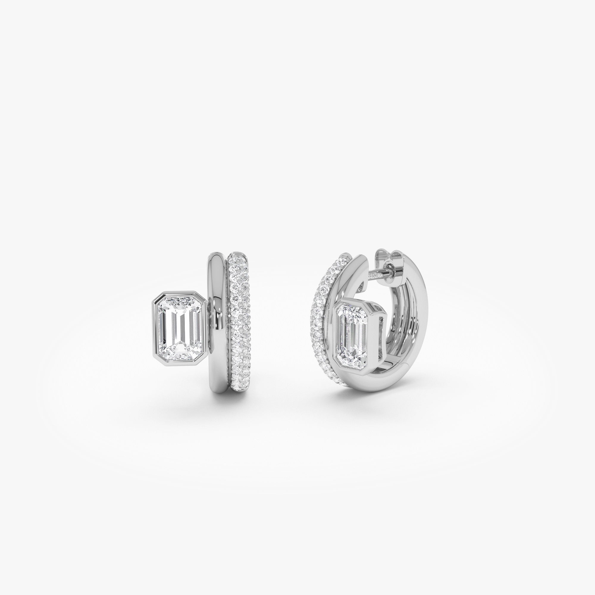 OBFJ0358 - 1.35 ctw 14k Lab Grown Emerald Cut Diamond Pavé Huggie Earrings - Gina 6