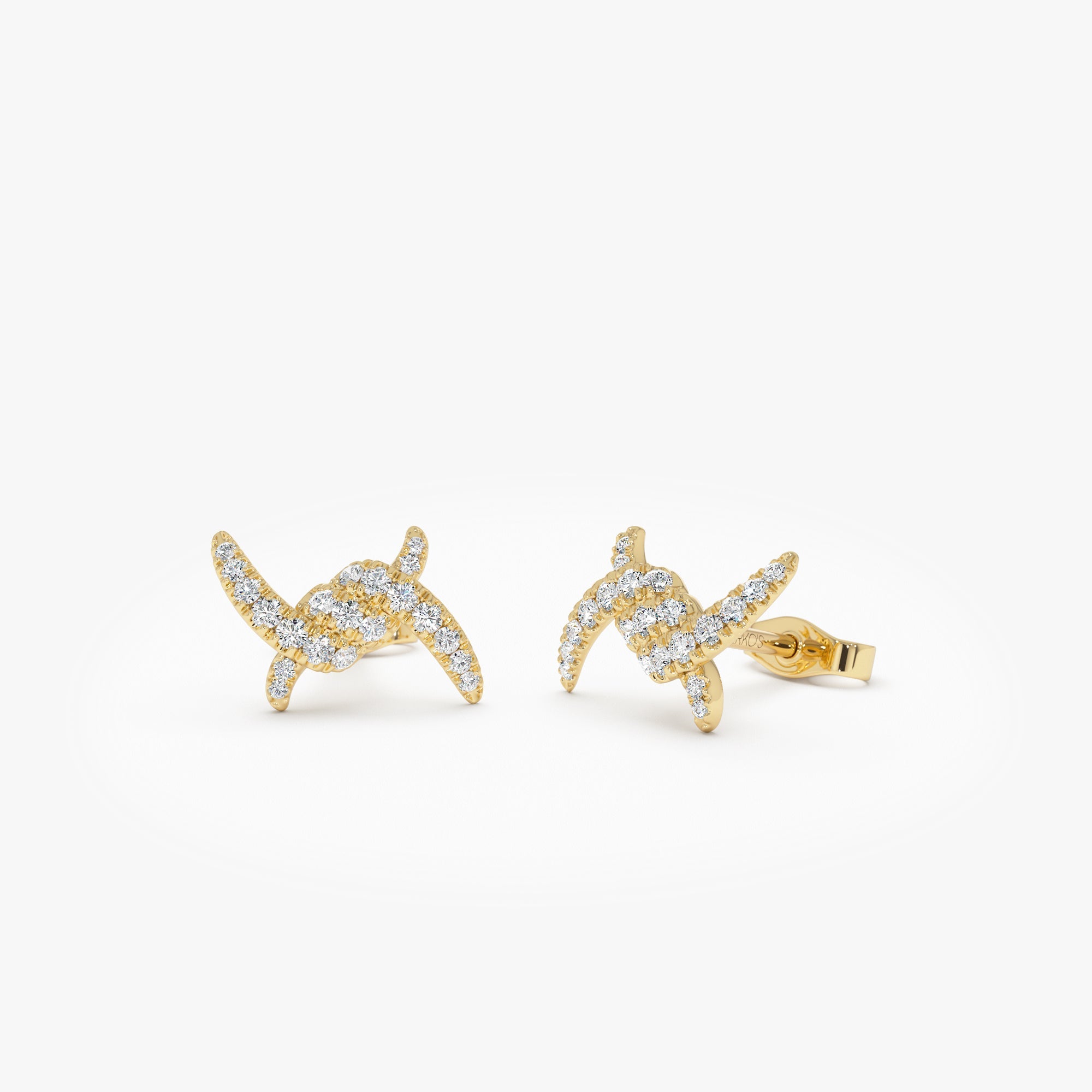 OBFJ0620 - 14k Diamond Knot Unique Stud Earrings 1
