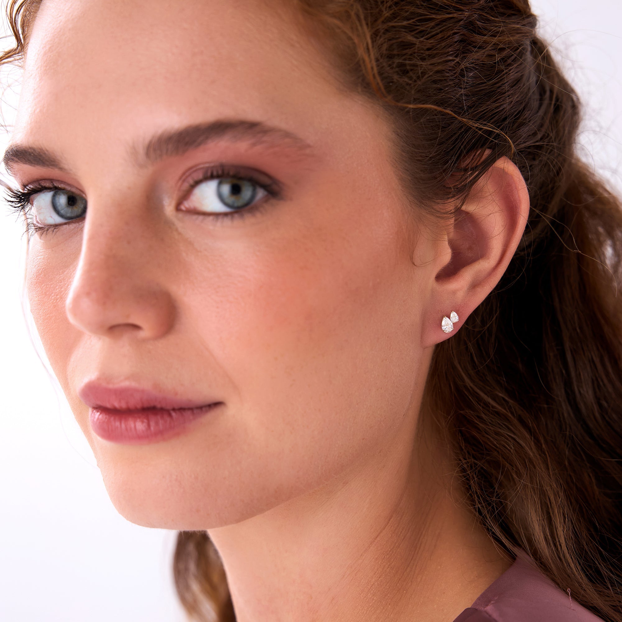 OBFJ0556 - 0.85 Ctw 14k Prong Setting Lab Grown Diamond Double Pear Stud Earrings - Helia 2