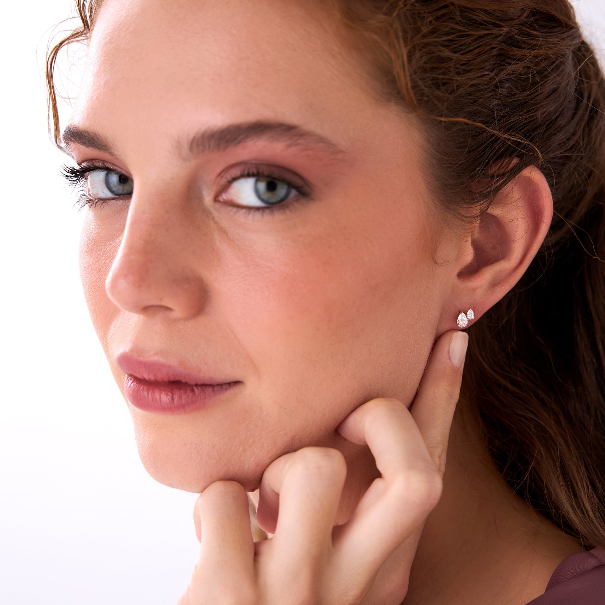 OBFJ0556 - 0.85 Ctw 14k Prong Setting Lab Grown Diamond Double Pear Stud Earrings - Helia 3