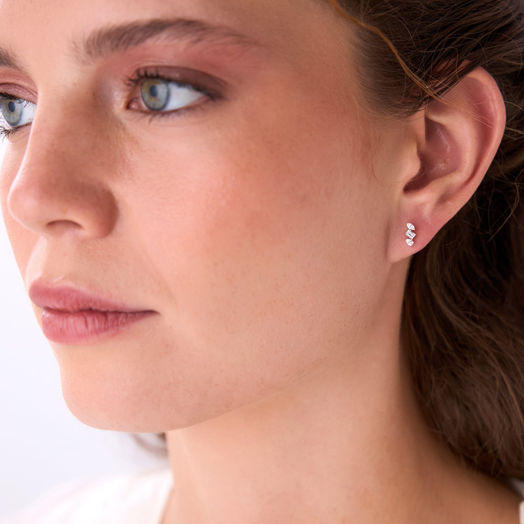 OBFJ0622 - 14k Emerald Cut Marquise and Pear Shaped Diamond Studs 2