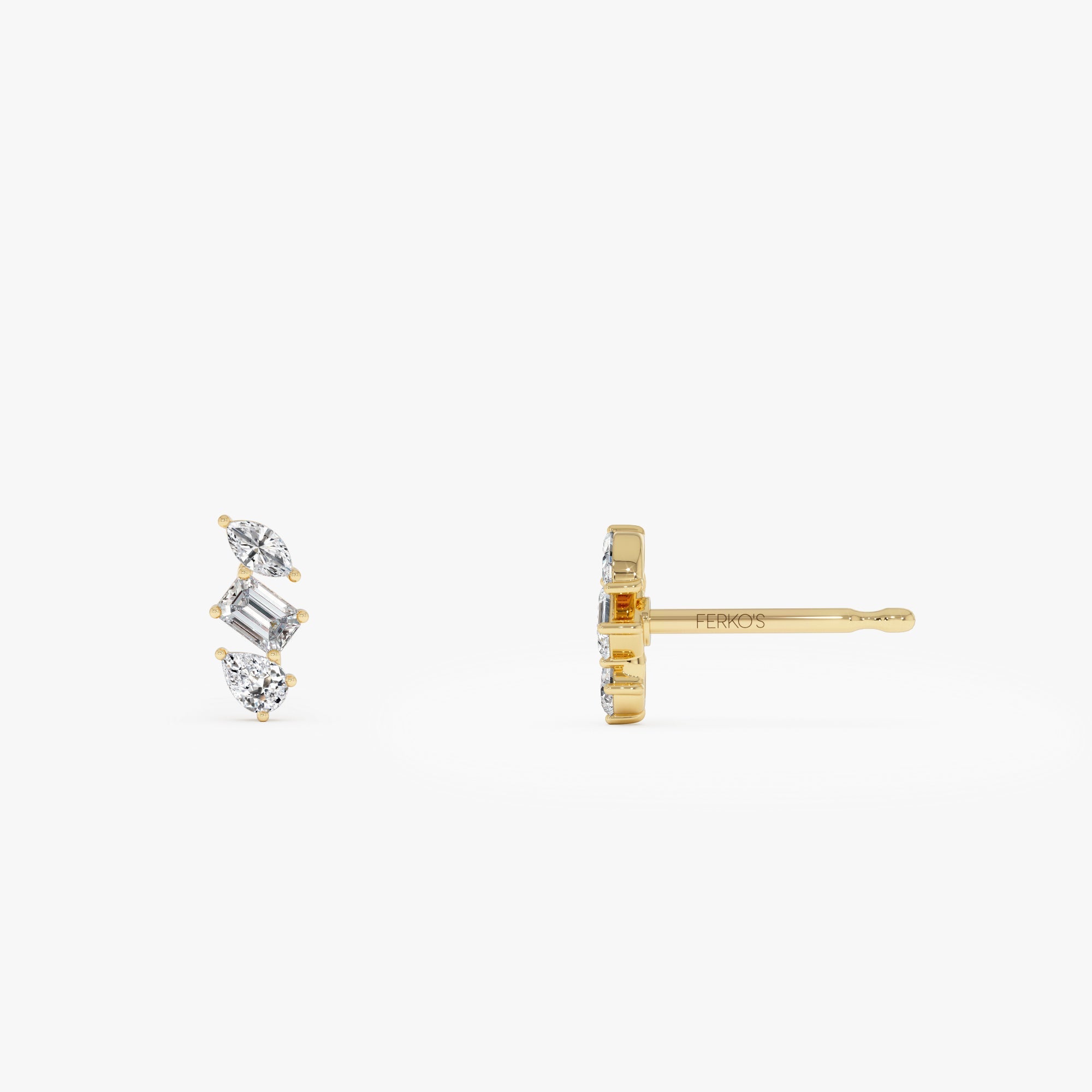 OBFJ0622 - 14k Emerald Cut Marquise and Pear Shaped Diamond Studs 7