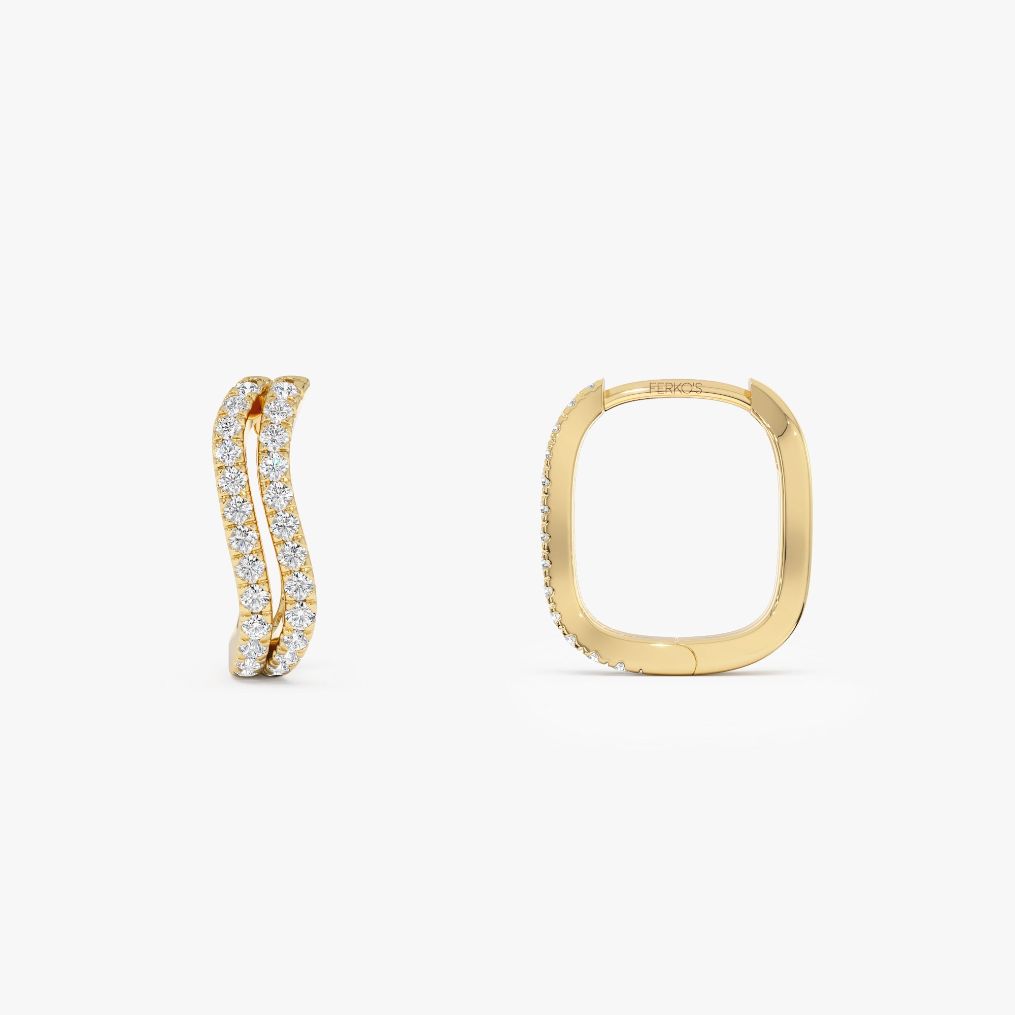 OBFJ0361 - 14K Gold Wave Pavé Huggie Hoop Earrings with Natural Diamonds 5