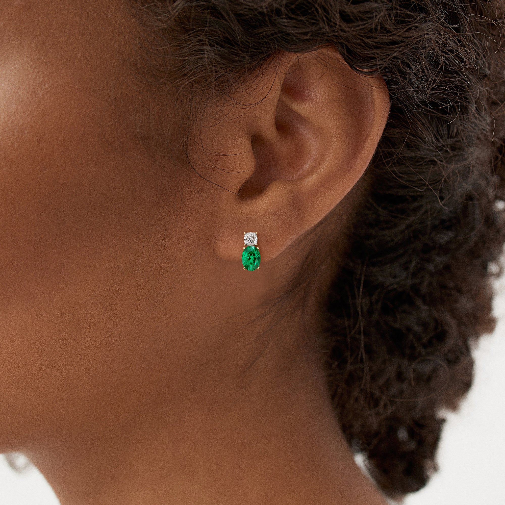 OBFJ0377 - 3.00 Ctw 14k Lab Grown Colombian Emerald and Diamond Two-Stone Stud Earrings - Doria 5