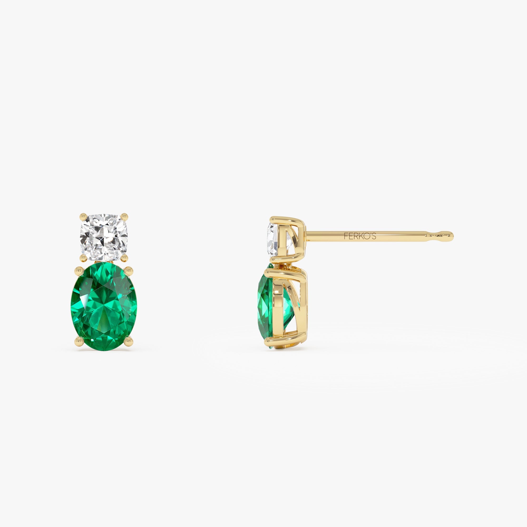 OBFJ0377 - 3.00 Ctw 14k Lab Grown Colombian Emerald and Diamond Two-Stone Stud Earrings - Doria 4