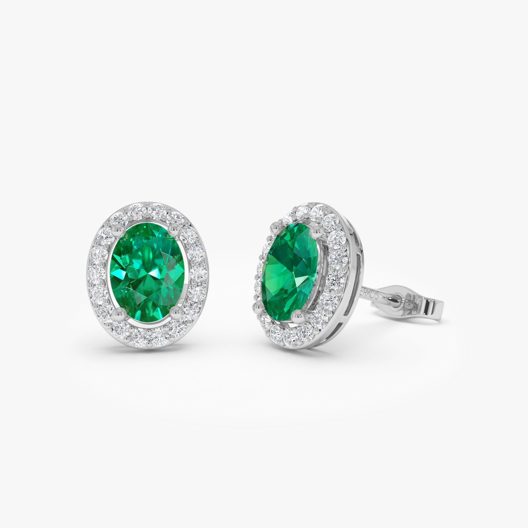OBFJ0365 - 1.86 Ctw 14k Lab Grown Emerald and Diamond Oval Halo Stud Earrings - Edda 6