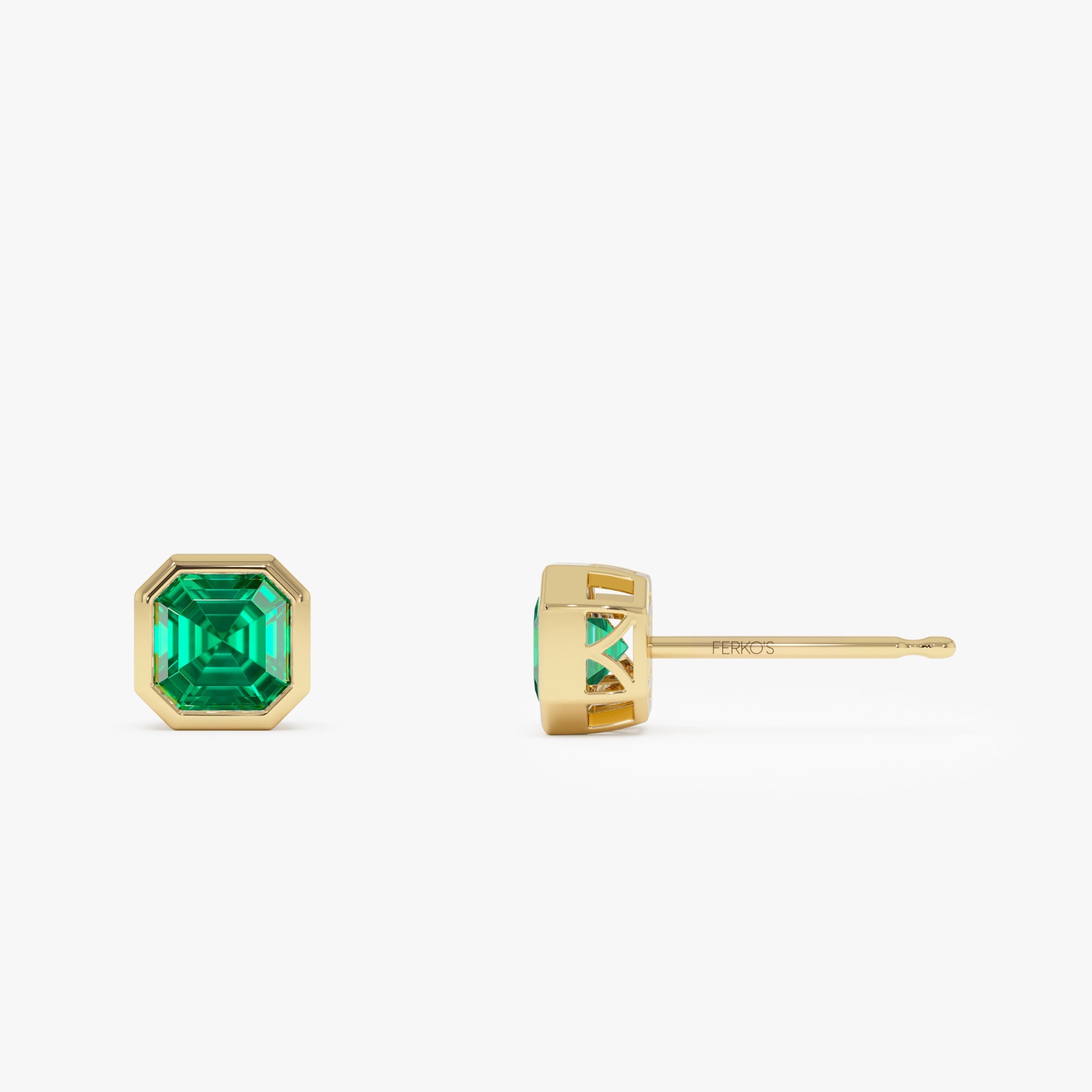 OBFJ0376 - 2.30 Ctw 14k Asscher Cut Lab Grown Colombian Emerald Bezel Stud Earrings - Enna 9