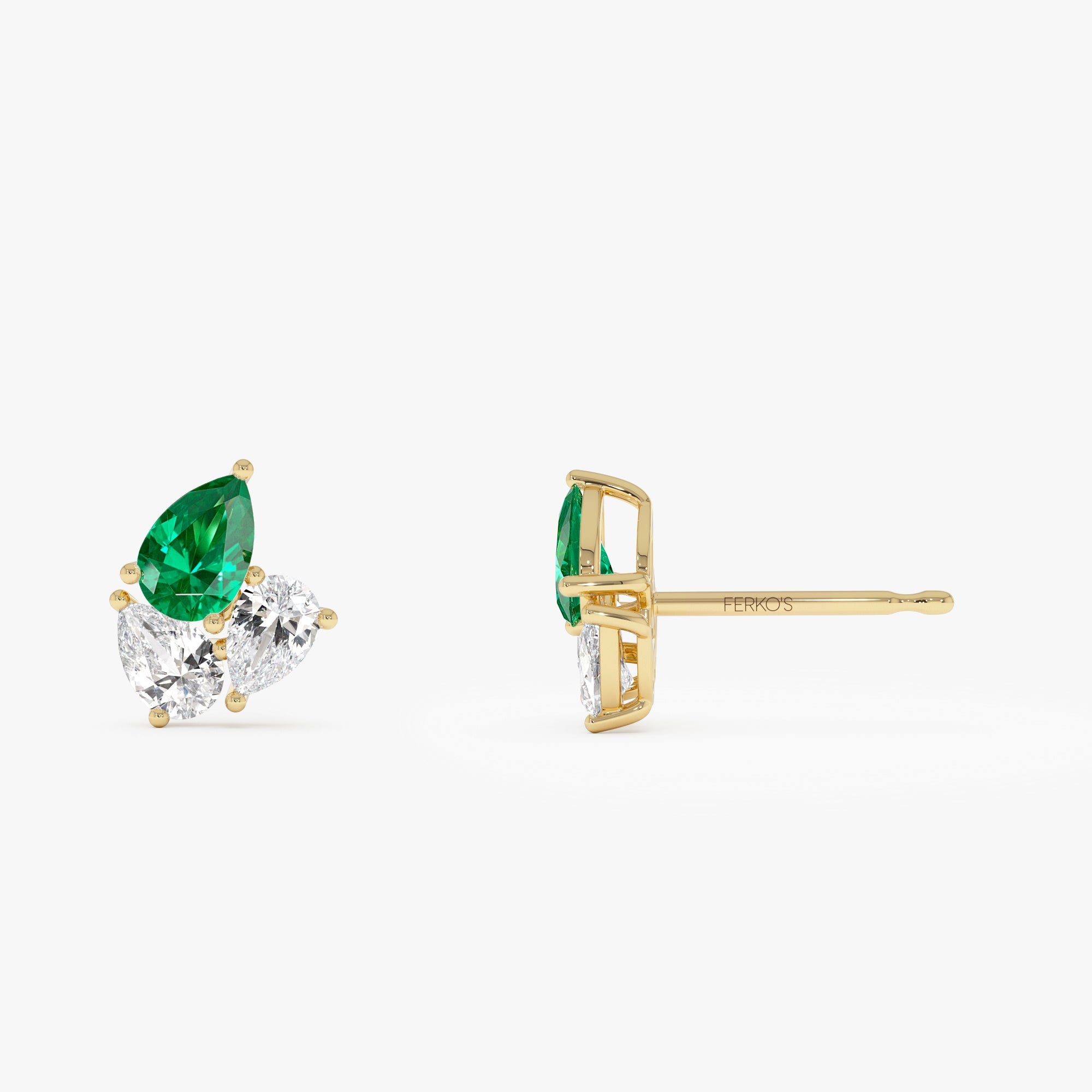 OBFJ0364 - 1.79 Ctw 14k Pear Shape Lab Grown Emerald and Diamond Stud Earrings - Fauna 7