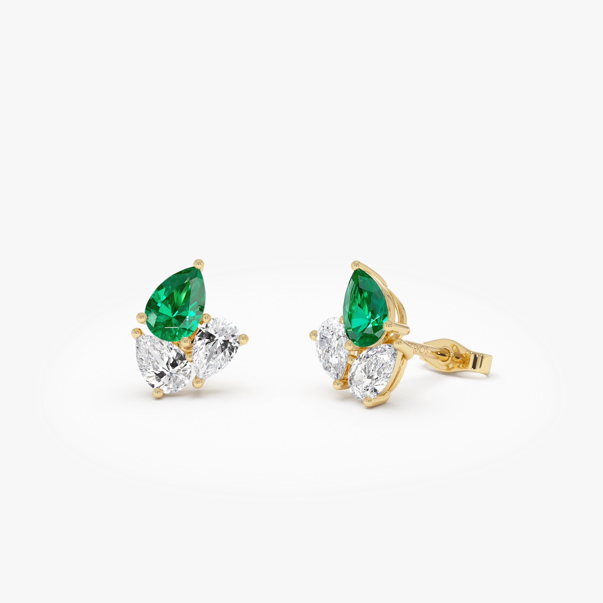 OBFJ0364 - 1.79 Ctw 14k Pear Shape Lab Grown Emerald and Diamond Stud Earrings - Fauna 1