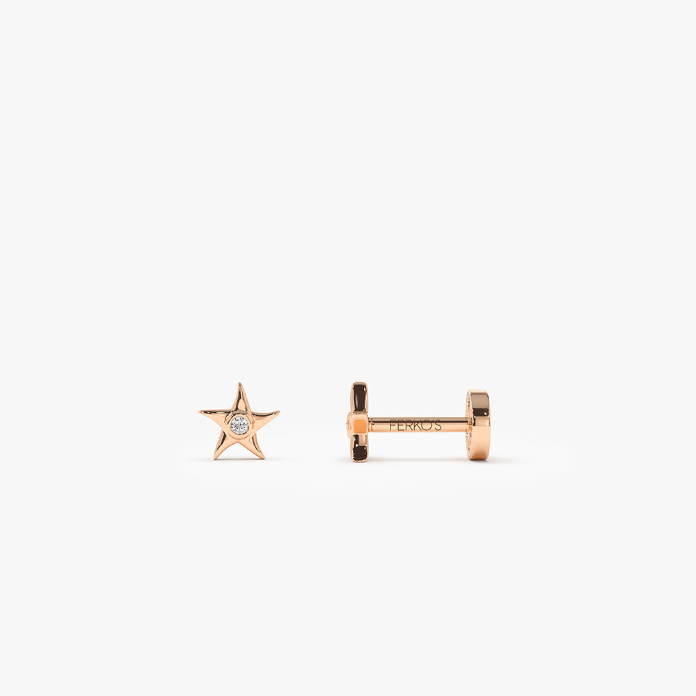 OBFJ0292 - 14K Gold Diamond Star Flat Back Piercing Stud 3