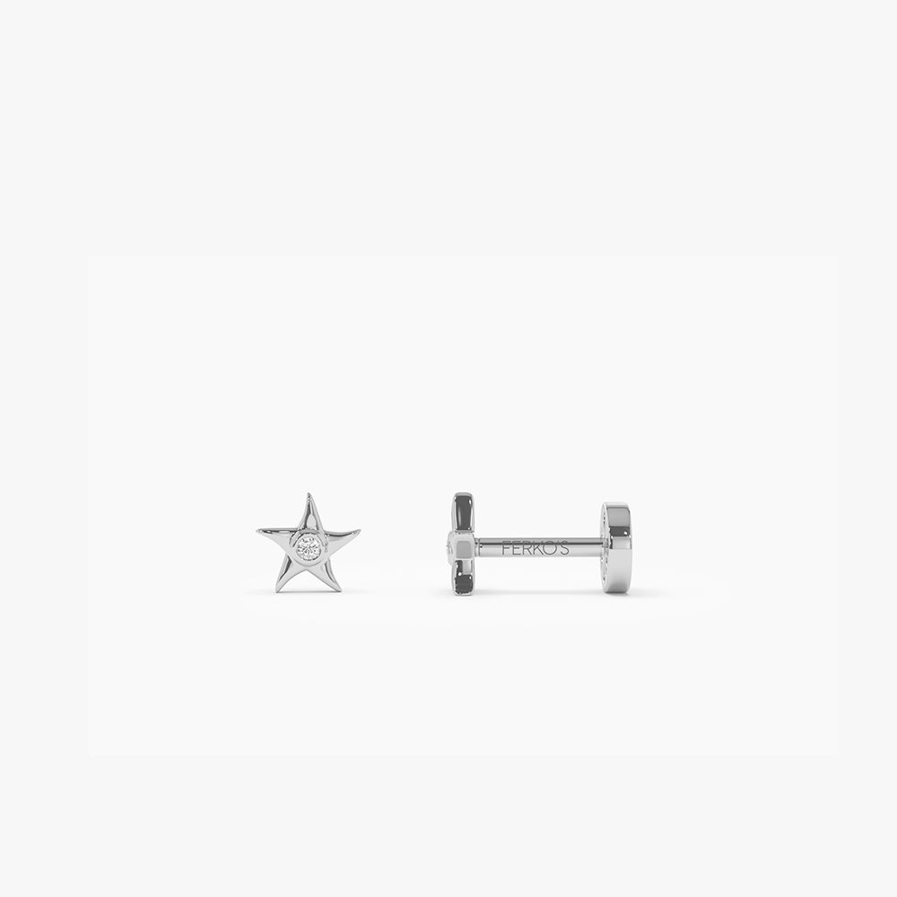 OBFJ0292 - 14K Gold Diamond Star Flat Back Piercing Stud 4
