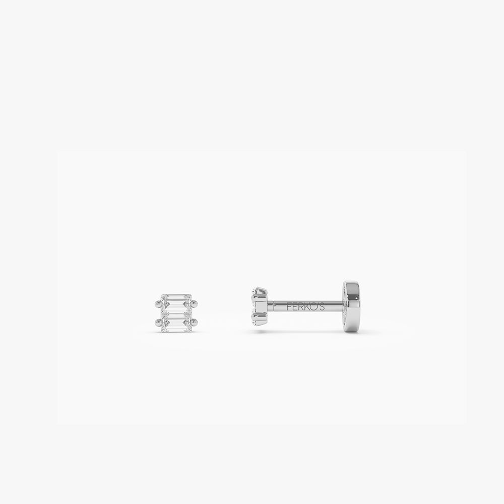 OBFJ0291 - 14K Gold Double Baguette Diamond Flat Back Piercing Stud 4