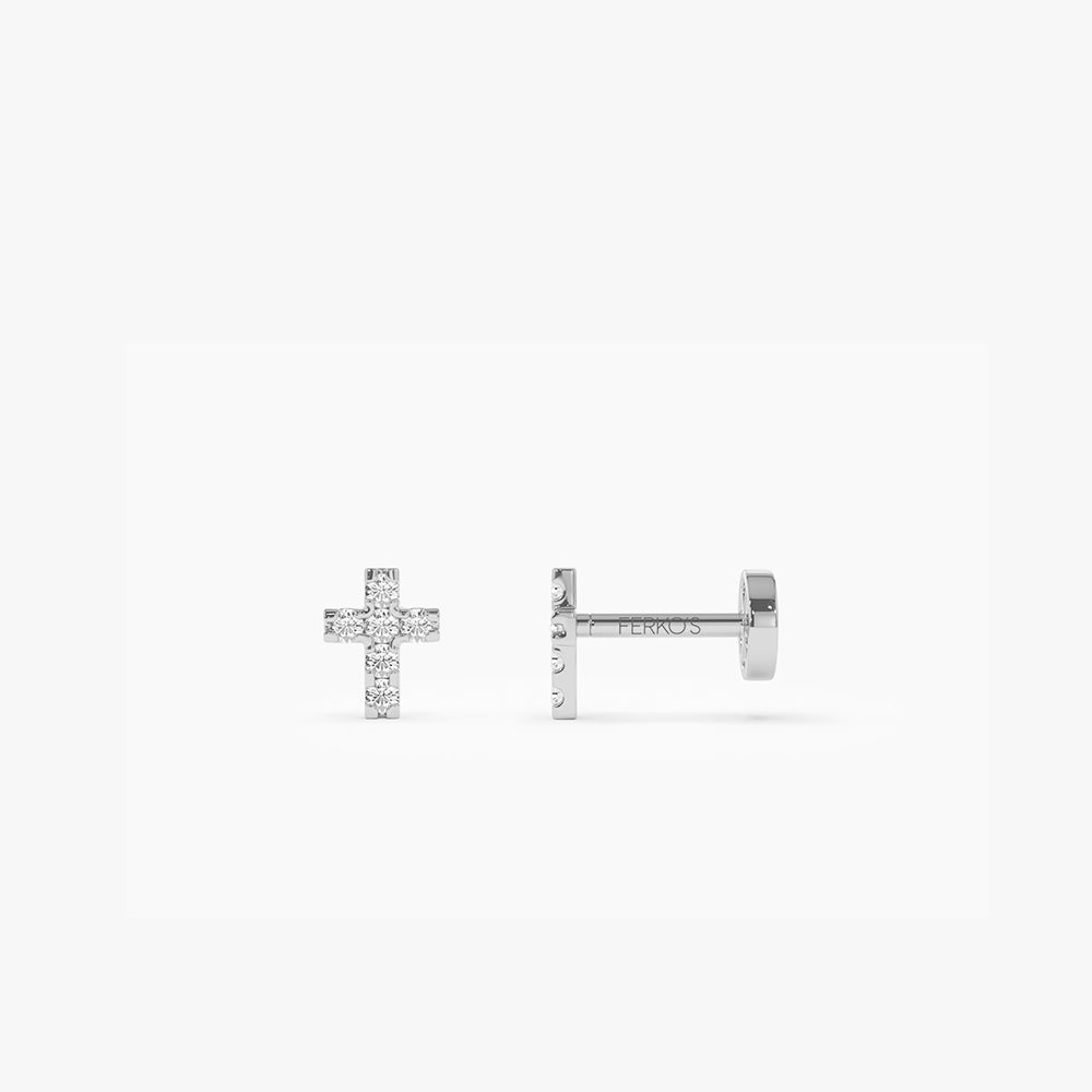 OBFJ0290 - 14K Gold Diamond Cross Flat Back Piercing Stud 4