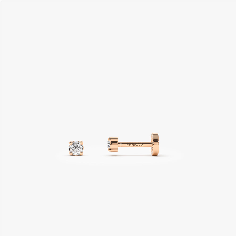 OBFJ0289 - 14K Gold Round Diamond Internally Threaded Flat Back Stud 3