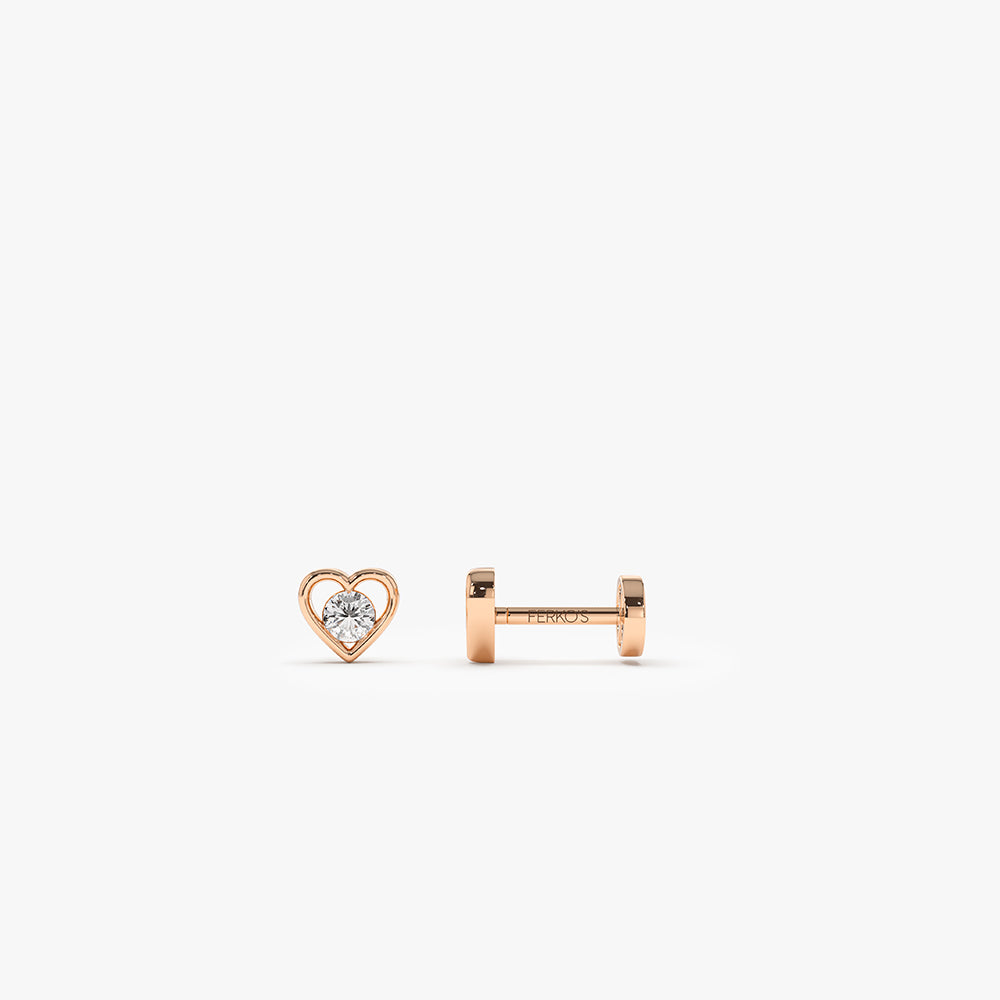OBFJ0288 - 14K Gold Diamond Heart Internally Threaded Flat Back Stud 3