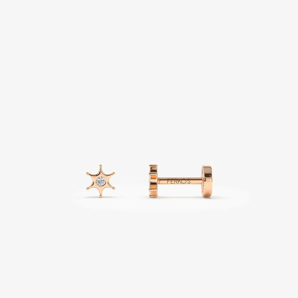 OBFJ0287 - 14K Gold Diamond North Star Internally Threaded Flat Back Stud 3