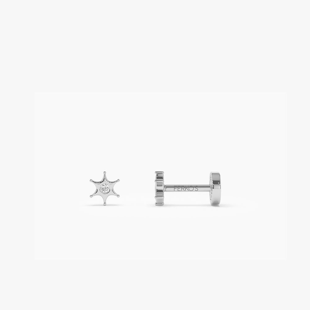 OBFJ0287 - 14K Gold Diamond North Star Internally Threaded Flat Back Stud 4