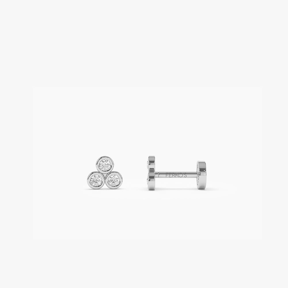 OBFJ0286 - 14K Gold Diamond Trio Internally Threaded Flat Back Stud 4