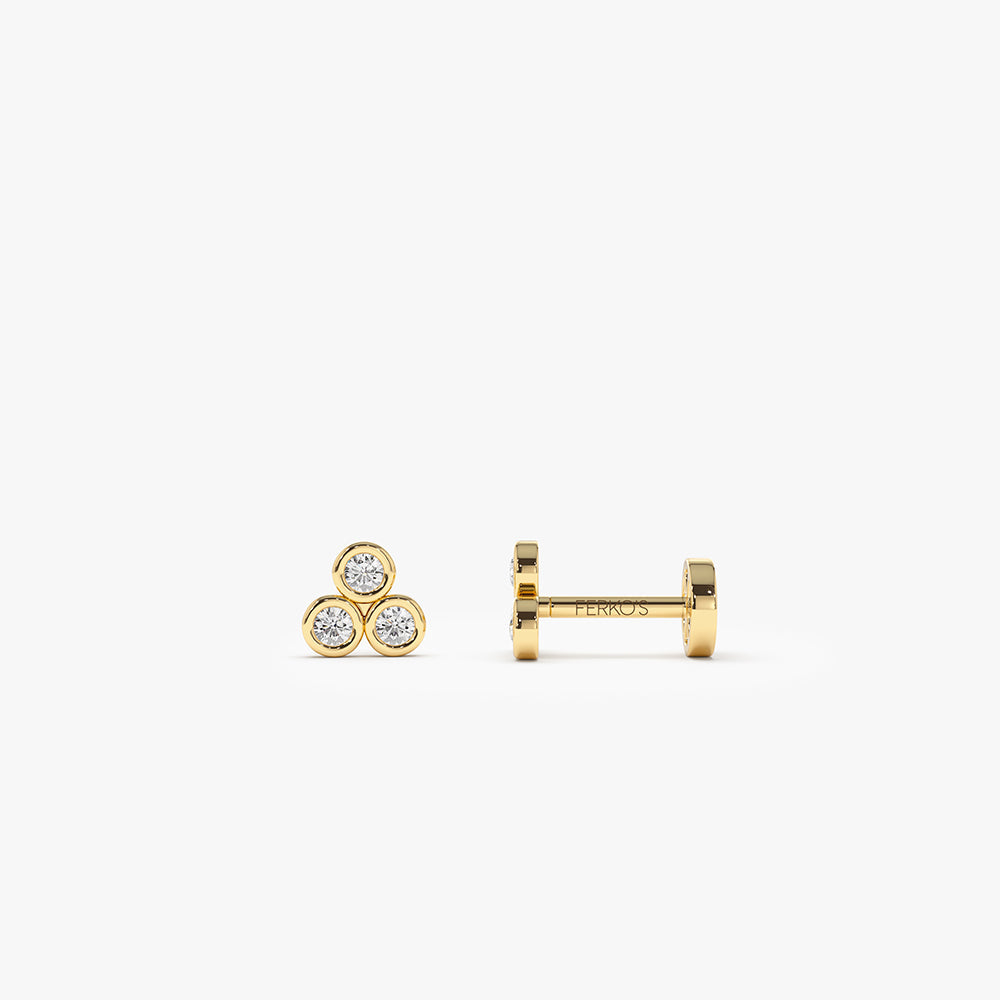 OBFJ0286 - 14K Gold Diamond Trio Internally Threaded Flat Back Stud 1