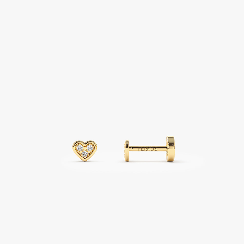 OBFJ0284 - 14K Gold Pave Diamond Heart Internally Threaded Flat Back Stud 1