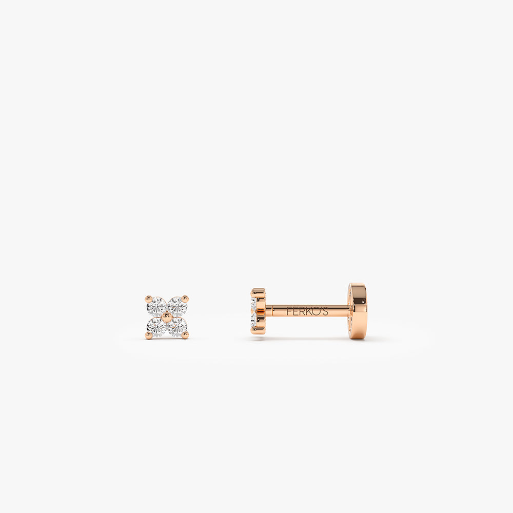 OBFJ0283 - 14K Gold Diamond Cluster Flat Back Stud 3