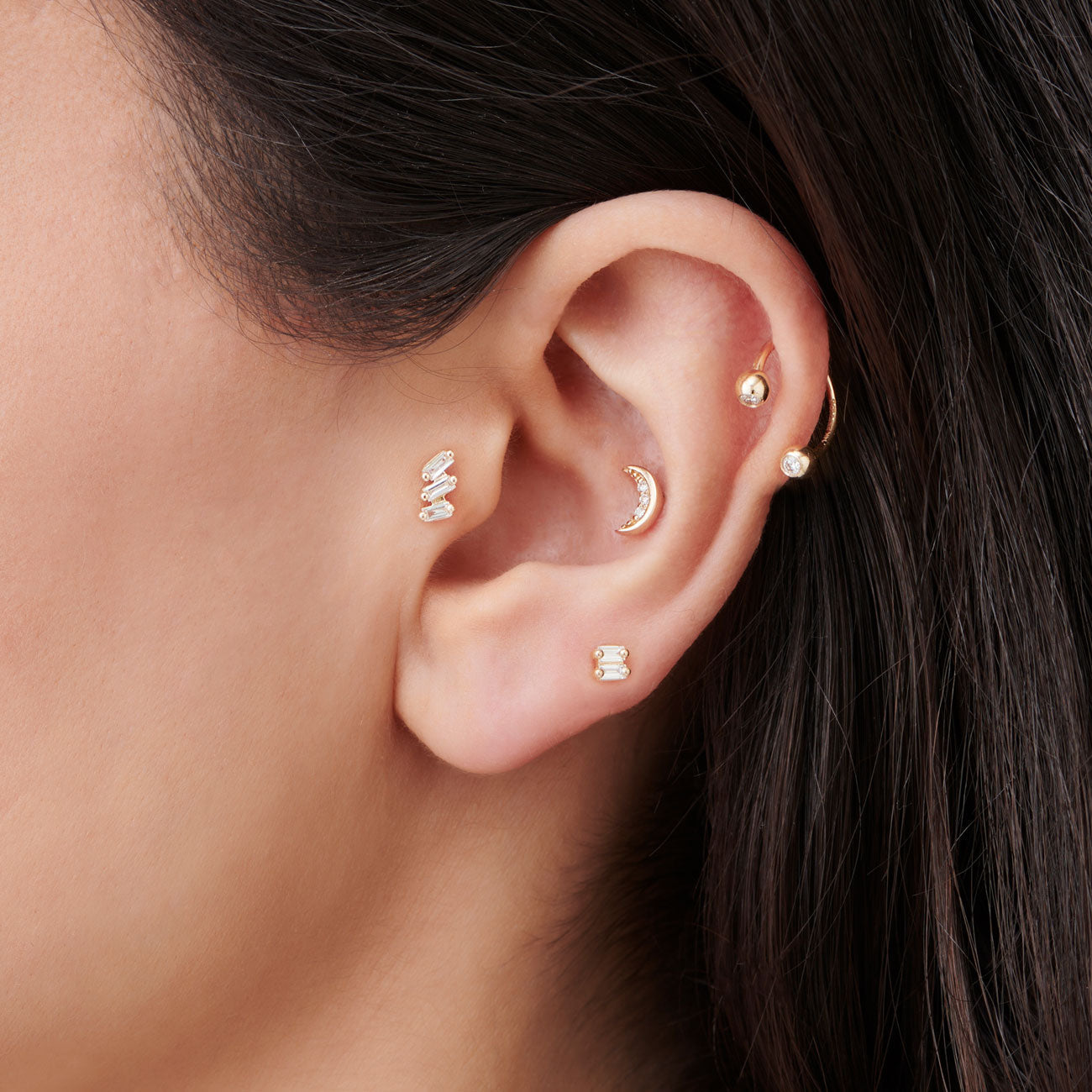 OBFJ0281 - 14K Gold Diamond Crescent Moon Flat Back Stud 2