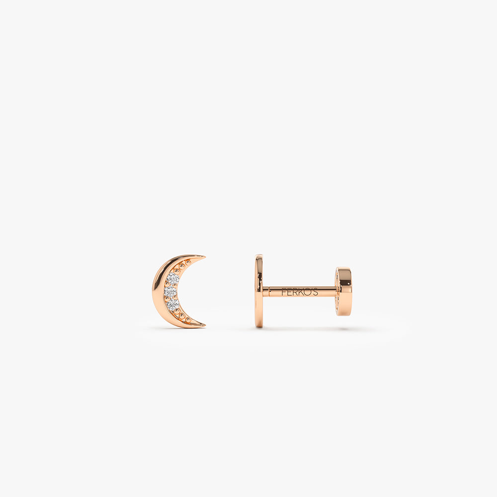 OBFJ0281 - 14K Gold Diamond Crescent Moon Flat Back Stud 3
