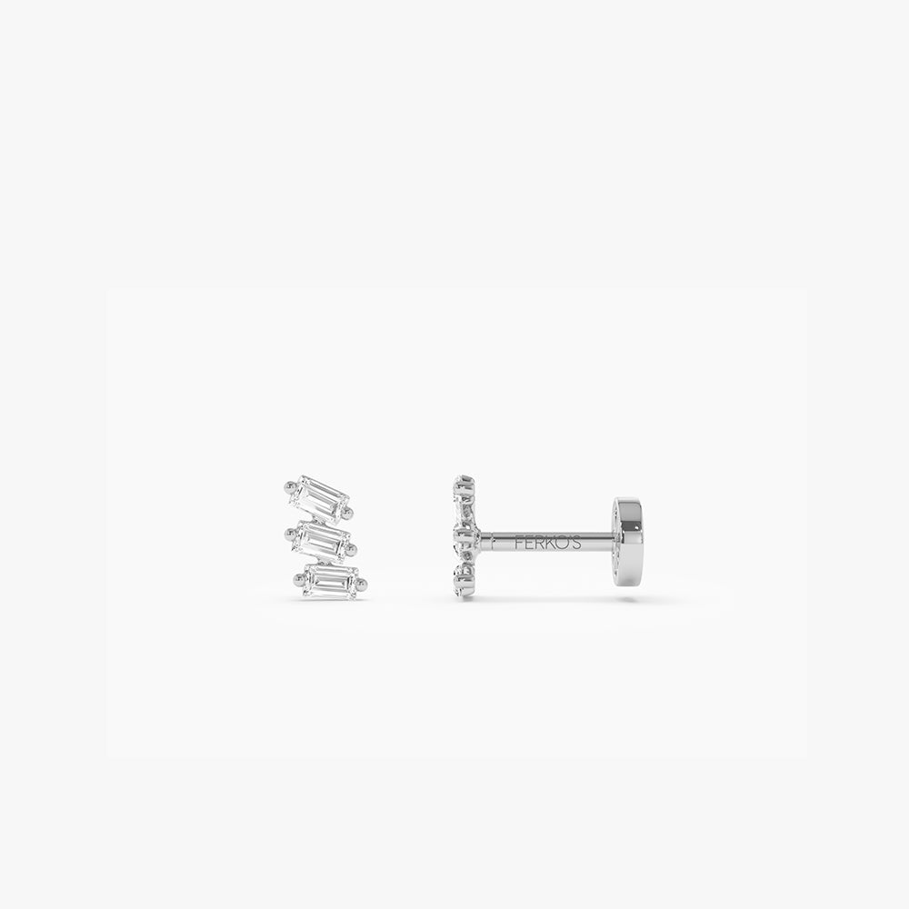 OBFJ0280 - 14K Gold Baguette Diamond Climber Flat Back Stud 4