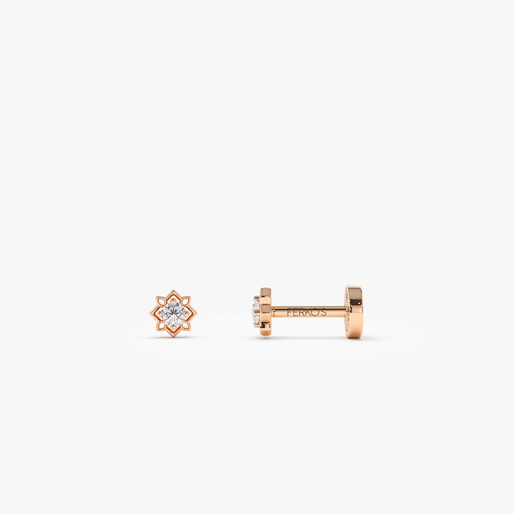 OBFJ0278 - 14K Gold Starburst Diamond Flat Back Stud 2